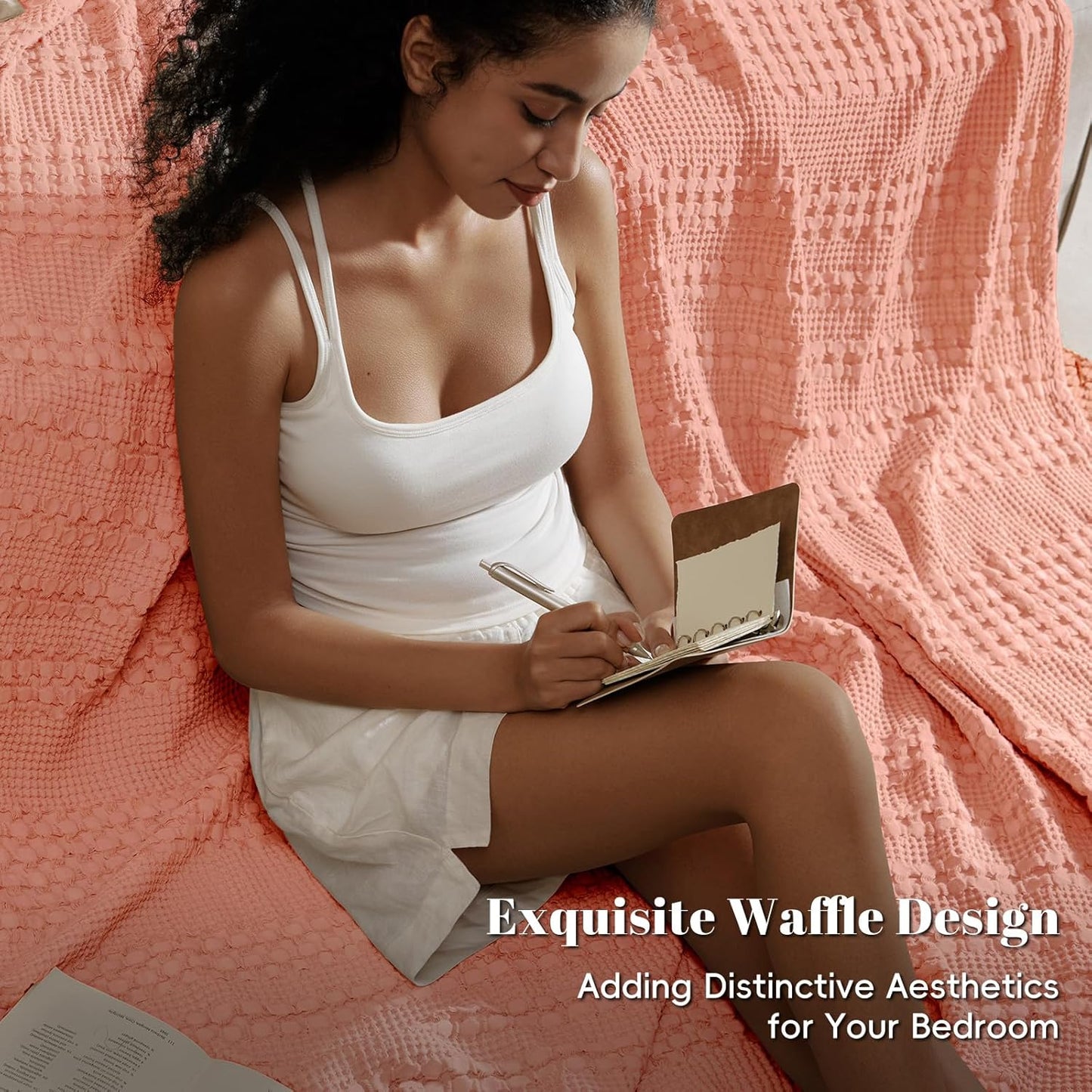 PHF 100% Cotton Waffle Weave Blanket Twin Size, Soft Lightweight Breathable Cozy Summer Blankets for Bed, Luxury Aesthetic Woven Bedding for Home Decor, 66"x90", Canyon Clay