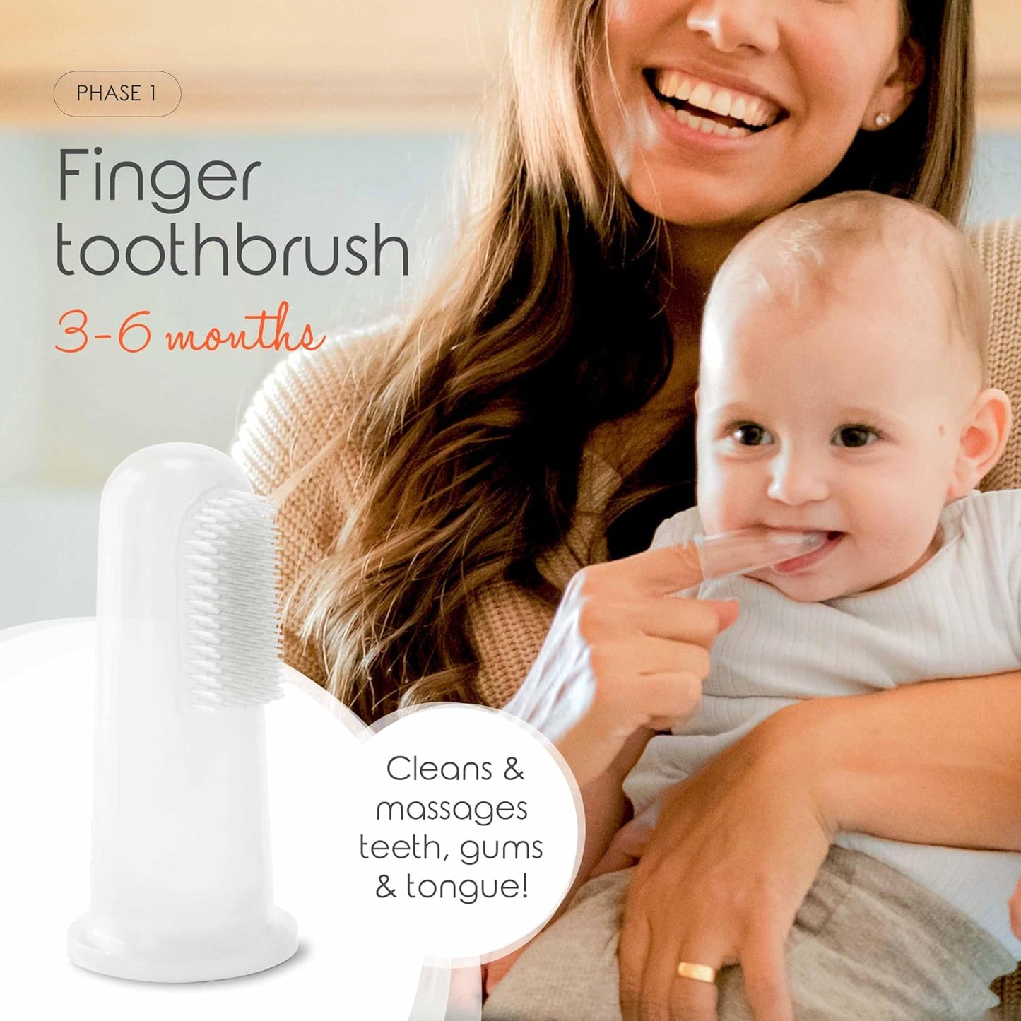 Cherish Baby Care Baby Toothbrush & Toddler Toothbrush Set (0-2 Years) - BPA-Free & Safety-Tested, 2023 Award Winner, Food-Grade Silicone (Pink)