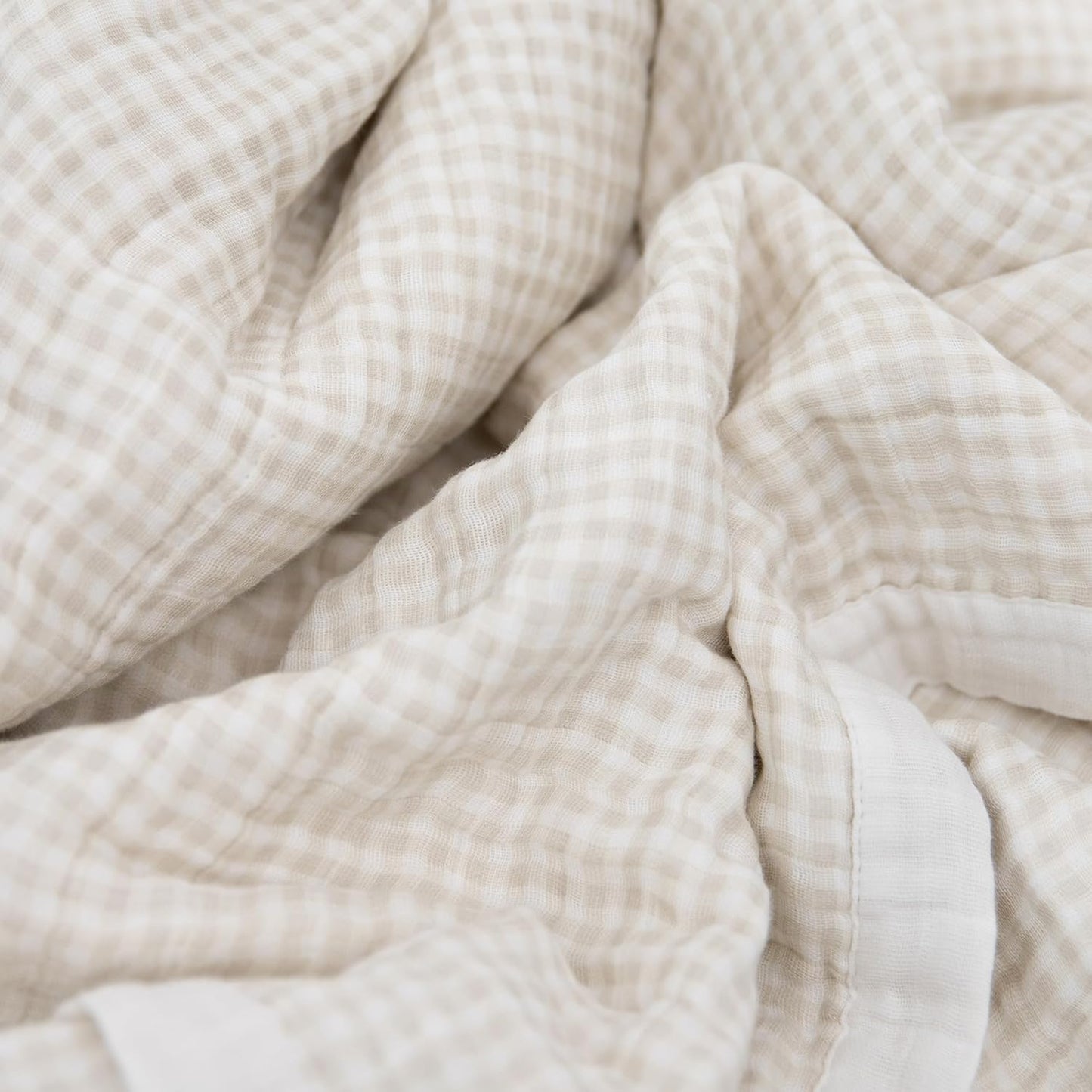 Little Unicorn Premium Quilted Throw | Super Soft, Multi-Layered Muslin XL Blanket| Great for Kids & Families (Tan Gingham)