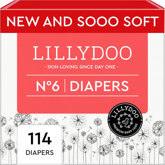 Baby Diapers - Size 6 (29+ lbs), Monthly Supply (114 Count), Leak Protection, Skin-Friendly, Ultrasoft, Perfume- & Chlorine-Free, Hypoallergenic, Dermatologist Tested, Oeko-TEX®