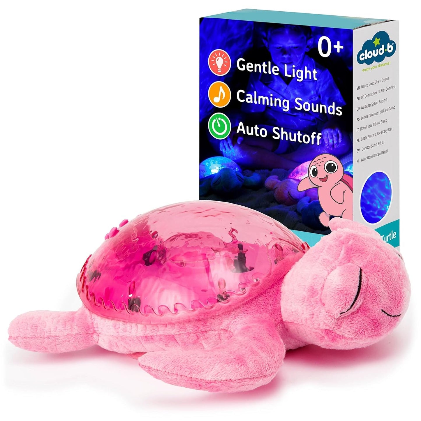 Cloud b Ocean Projector Nightlight with White Noise Soothing Sounds | Adjustable Settings and Auto-Shutoff | Tranquil Turtle - Pink