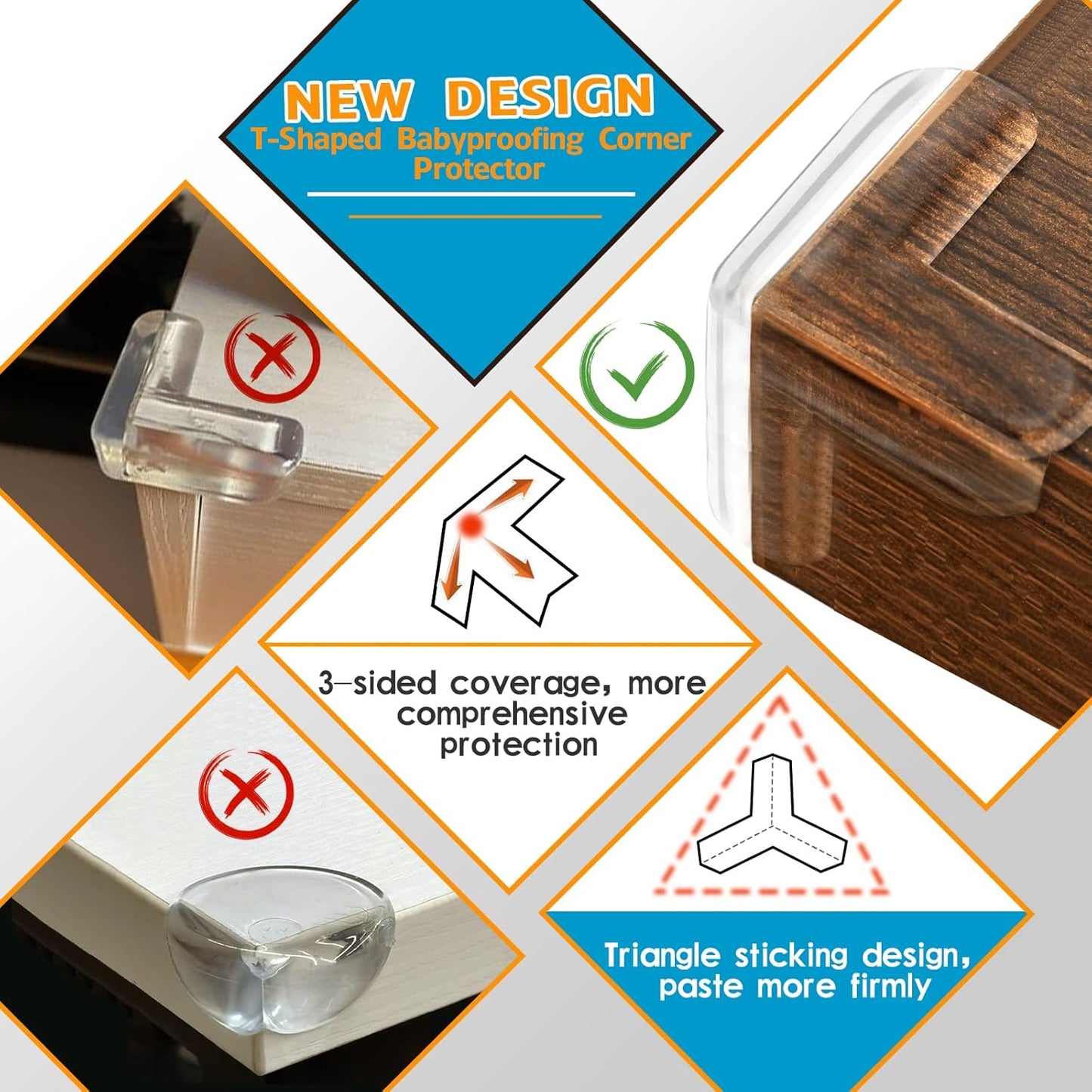8 Pack Corner Protectors, Clear Table Corner Guards Protectors Baby Proof Furniture Corners & Edges Safety Bumpers Covers, T Shaped 1.4x1.4x1.4 in