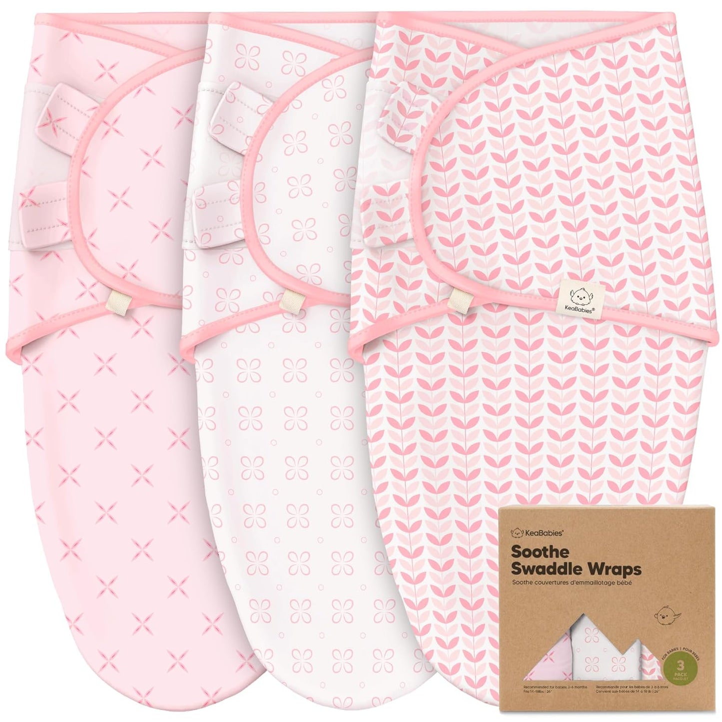 3-Pack Organic Baby Swaddle Sleep Sacks - Swaddles for Newborns, Infant 3-6 Months, Baby Girls, Boys, Soft & Snug Newborn Sleep Sack, Nursery Swaddling Blankets (Blossom, L)