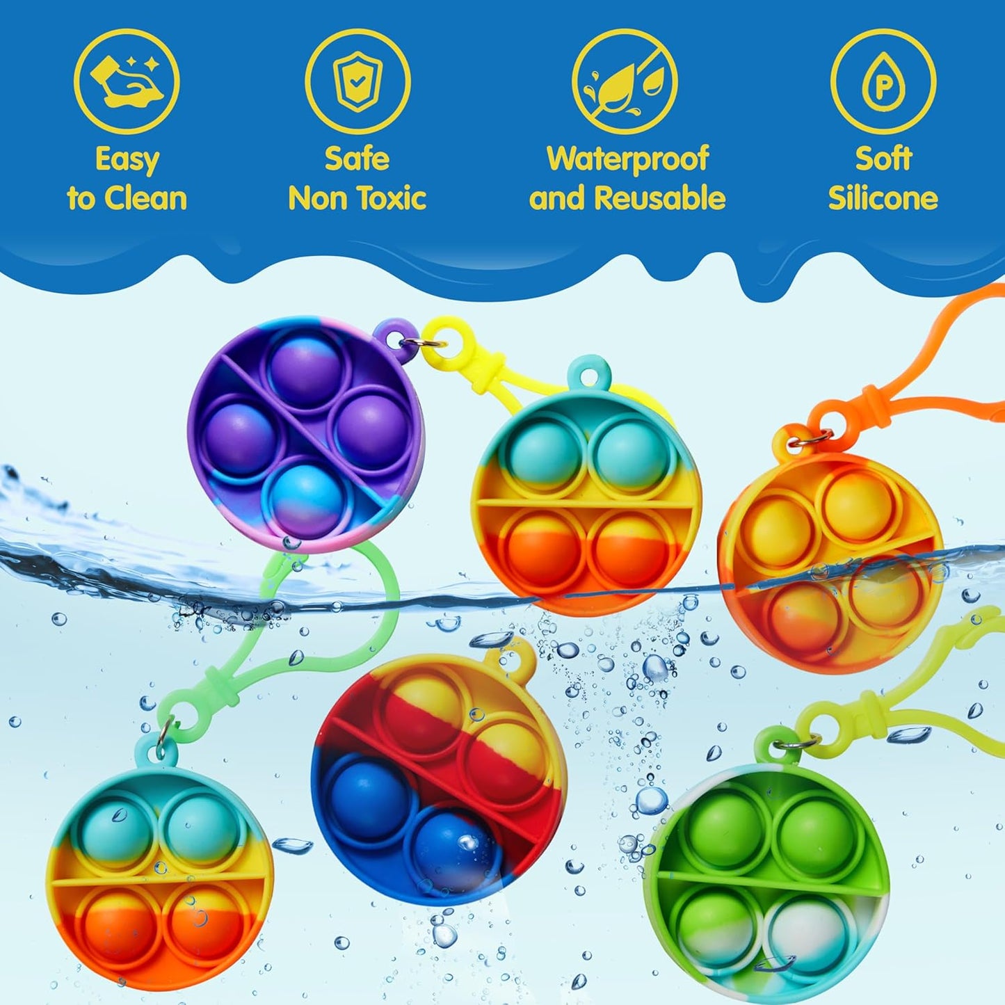 JOYIN Round Pop Fidget Keychain Mini Fidget Toys Bulk 90 Pack Party Favors for Kids 4-8,8-12 Years Kids, Goodie Bag Stuffers Fidgets for Classroom Prizes Sensory Fidget Toy Packs