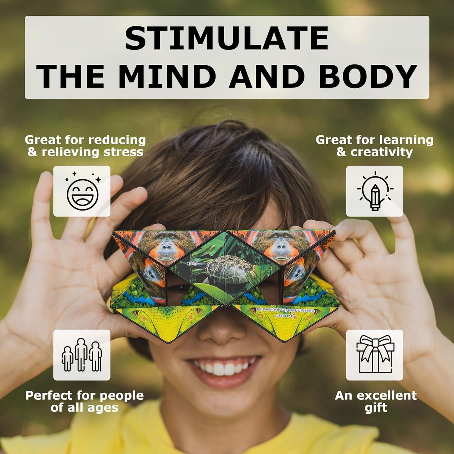SHASHIBO Shape Shifting Box - Award-Winning, Patented Fidget Cube w/ 36 Rare Earth Magnets - Transforms Into Over 70 Shapes, Download Fun in Motion Toys Mobile App (Wild Series - Savannah)