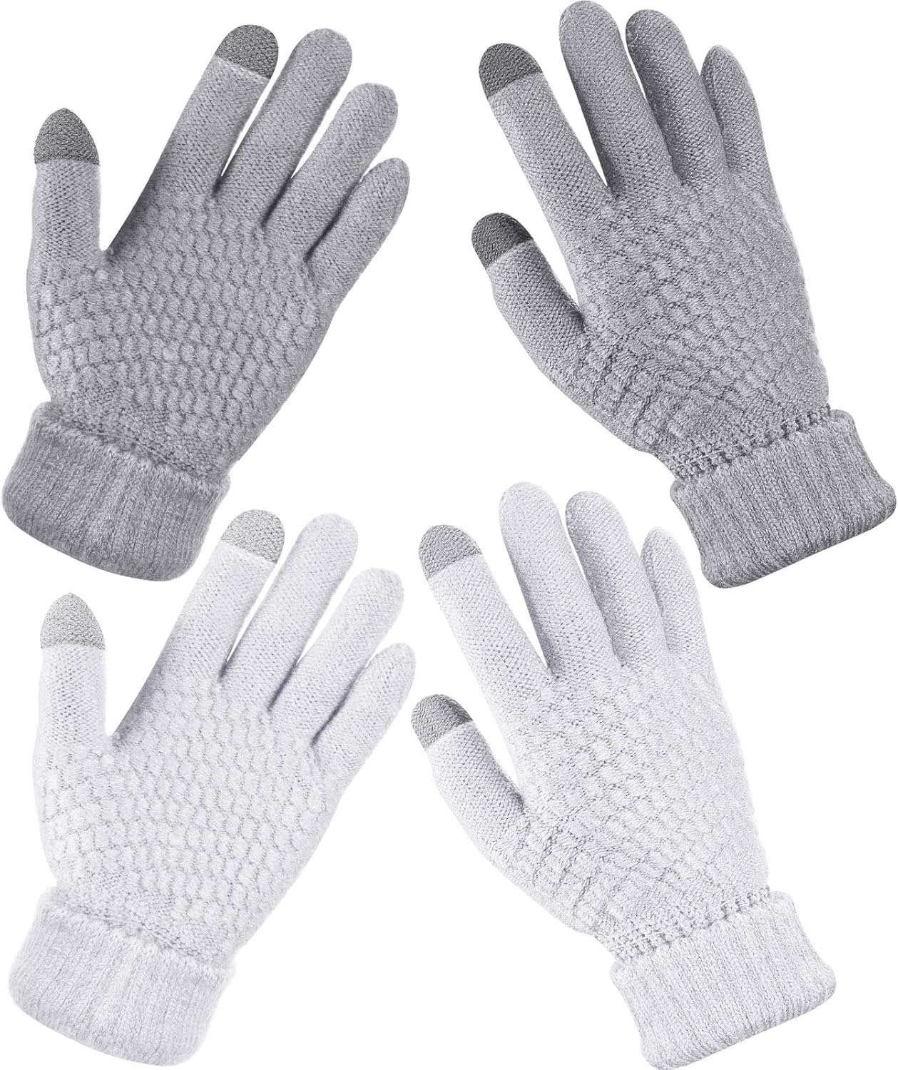 Geyoga 2 Pairs Women's Winter Touch Screen Gloves Soft Warm Fleece Lined Knit Elastic Cuff Winter Texting Gloves