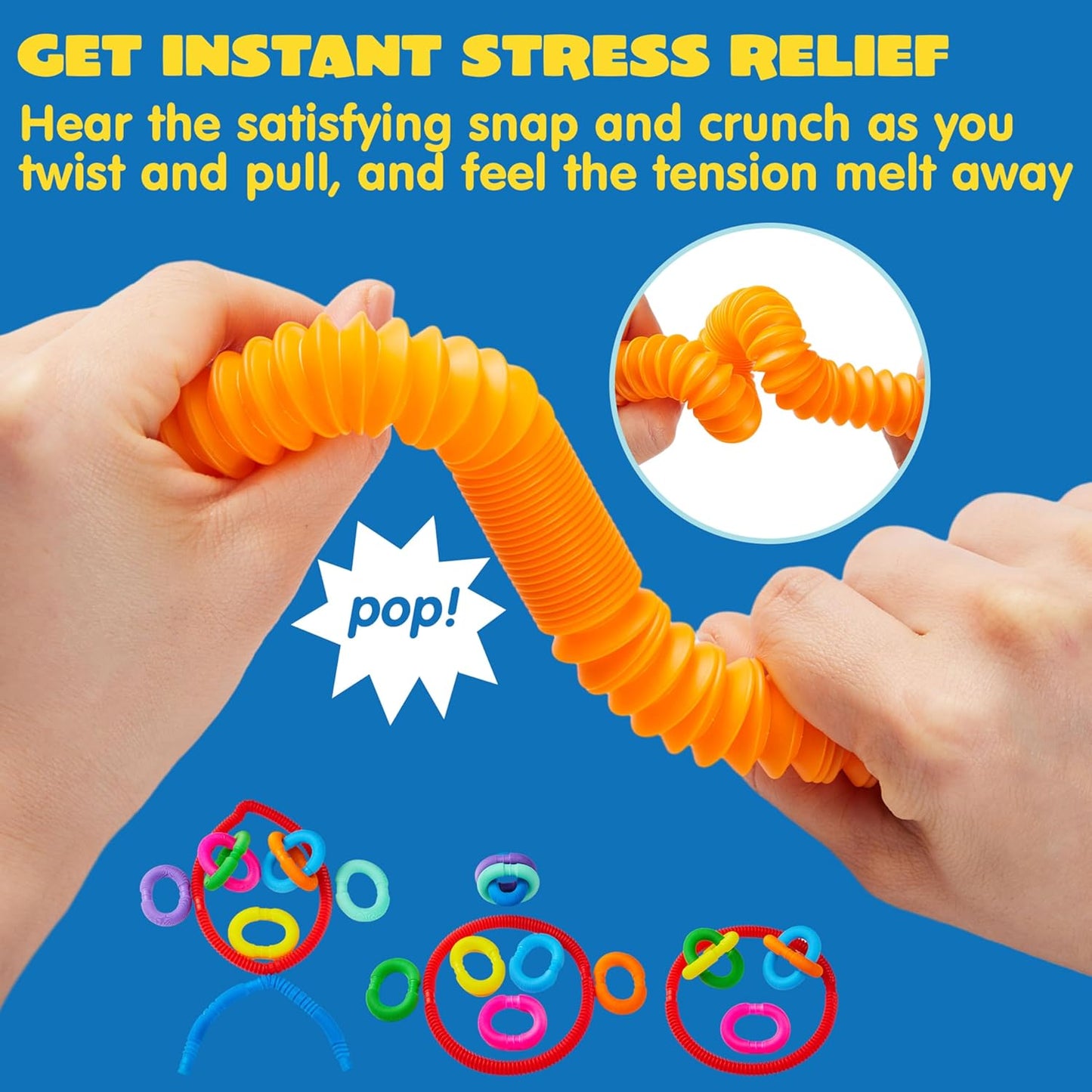 JOYIN 36 Pack Pop Tubes, Sensory Toys（Small） Fidget Tubes Party Favors - 9 Colors, Connectable and Extendable for Stress Relief - Perfect for Party, Classroom Exchange, School Reward