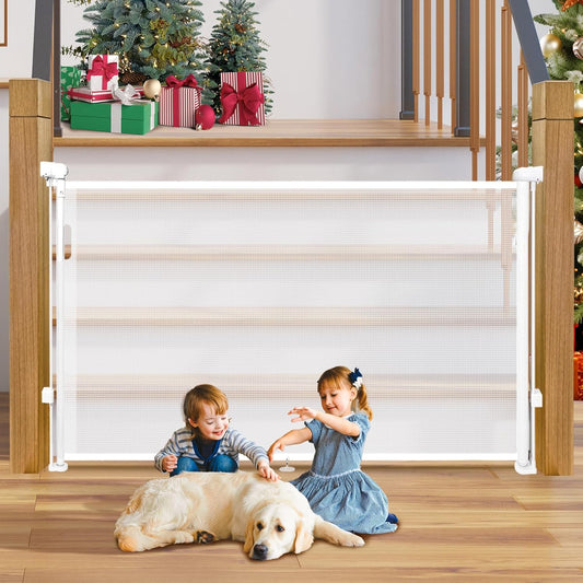 Retractable Baby Gates Dog Gate for Stairs, 55" Wide Mesh Baby Gate Pet Gate for The House, 34" Tall Child Safety Gates for Doorways, Hallways, Deck, Porch, Indoor, Outdoor