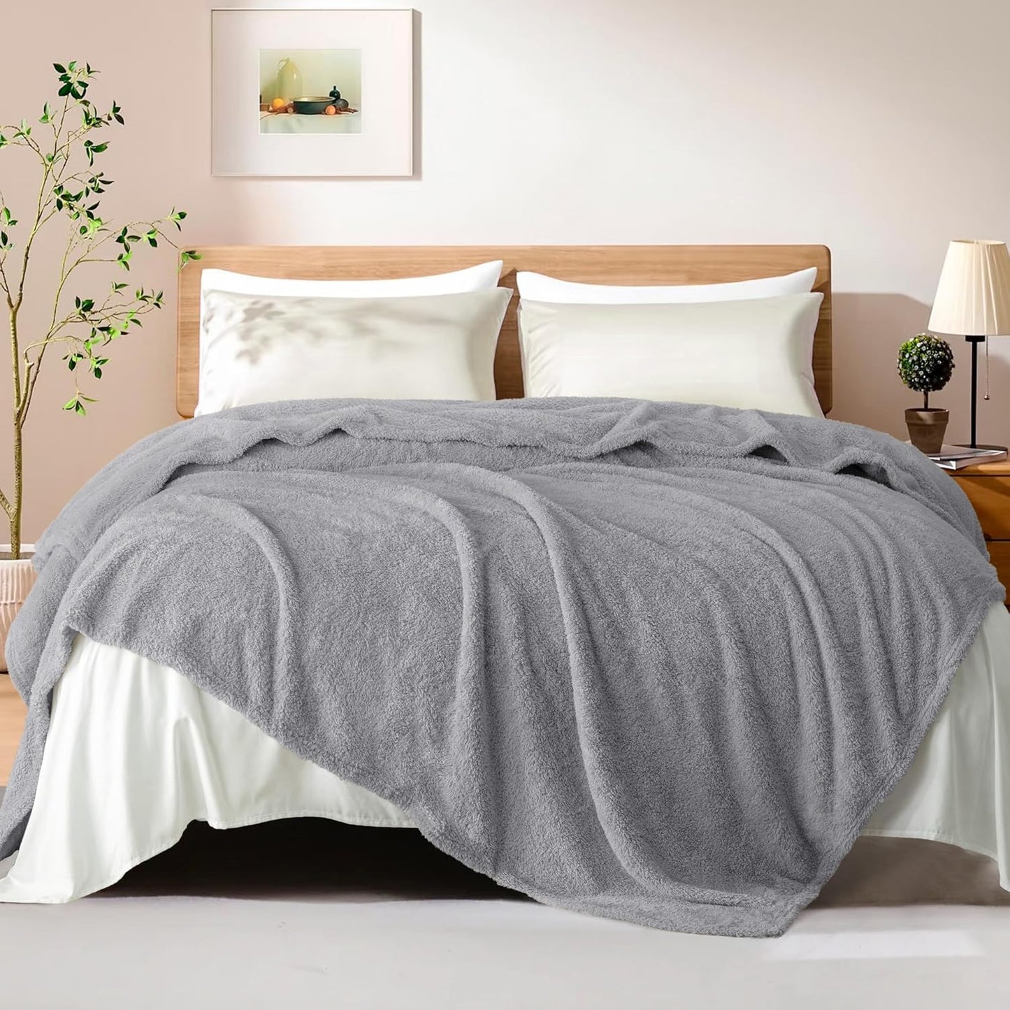 Exclusivo Mezcla Fleece Blanket for Couch, Soft and Cozy Queen Blankets for Women Men Girls Kids, Suitable for All Seasons, Light Grey, 90x90 Inches