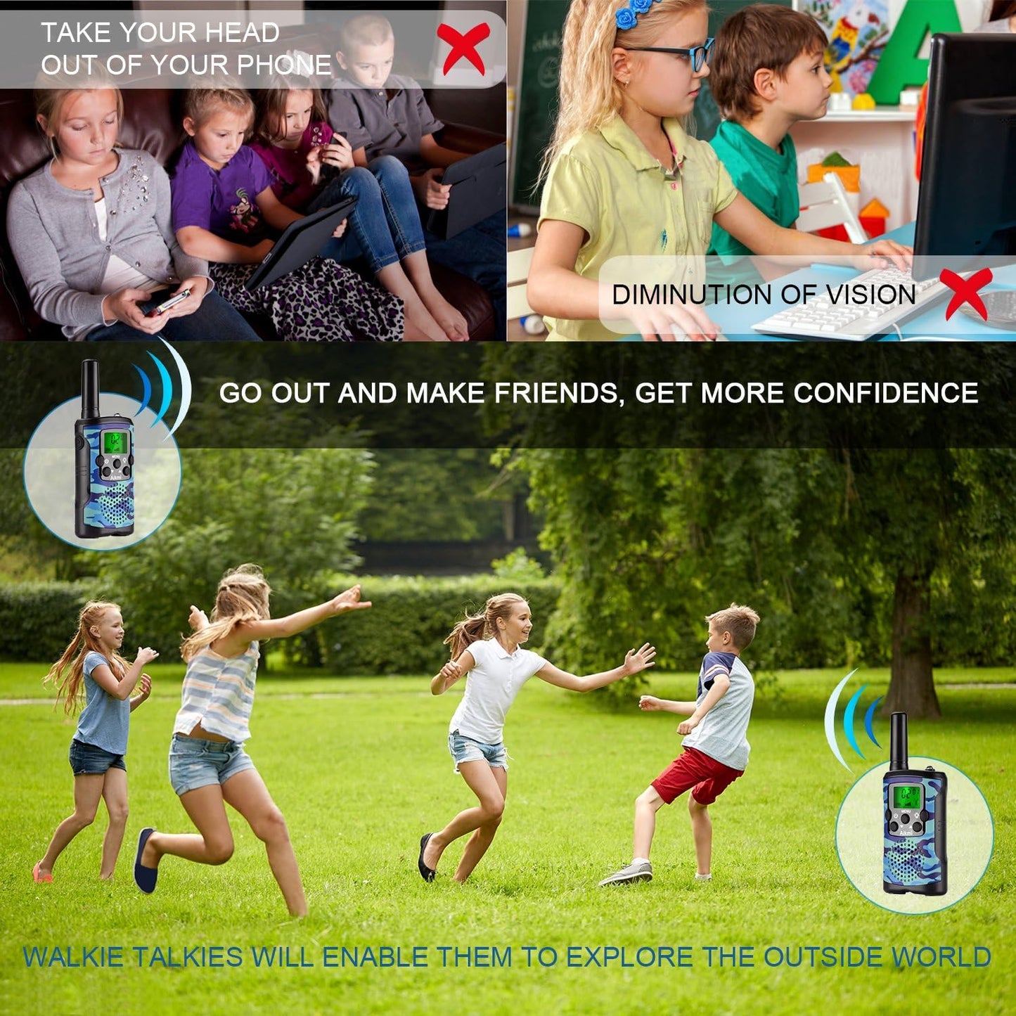 Walkie Talkies for Kids 22 Channel 2 Way Radio 3 Miles Long Range Handheld Walkie Talkies Durable Toy Best Birthday Gifts for 6 Year Old Boys and Girls fit Adventure Game Camping (Blue Camo 1)