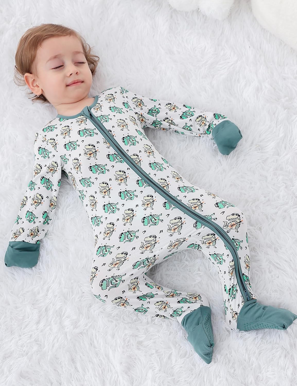 JunNeng 2Pcs Baby Rayon from Bamboo Sleeper with Mitten Cuffs, Footless Zipper Cozy Pjs, Non-Slip Soles Romper