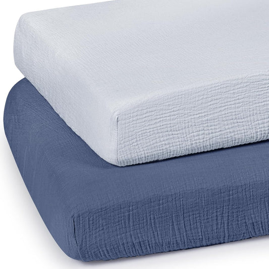 lulumoon Baby Muslin Crib Sheets - Toddler Cotton Fitted Crib Sheets Neutral for Boys and Girls 2Pack