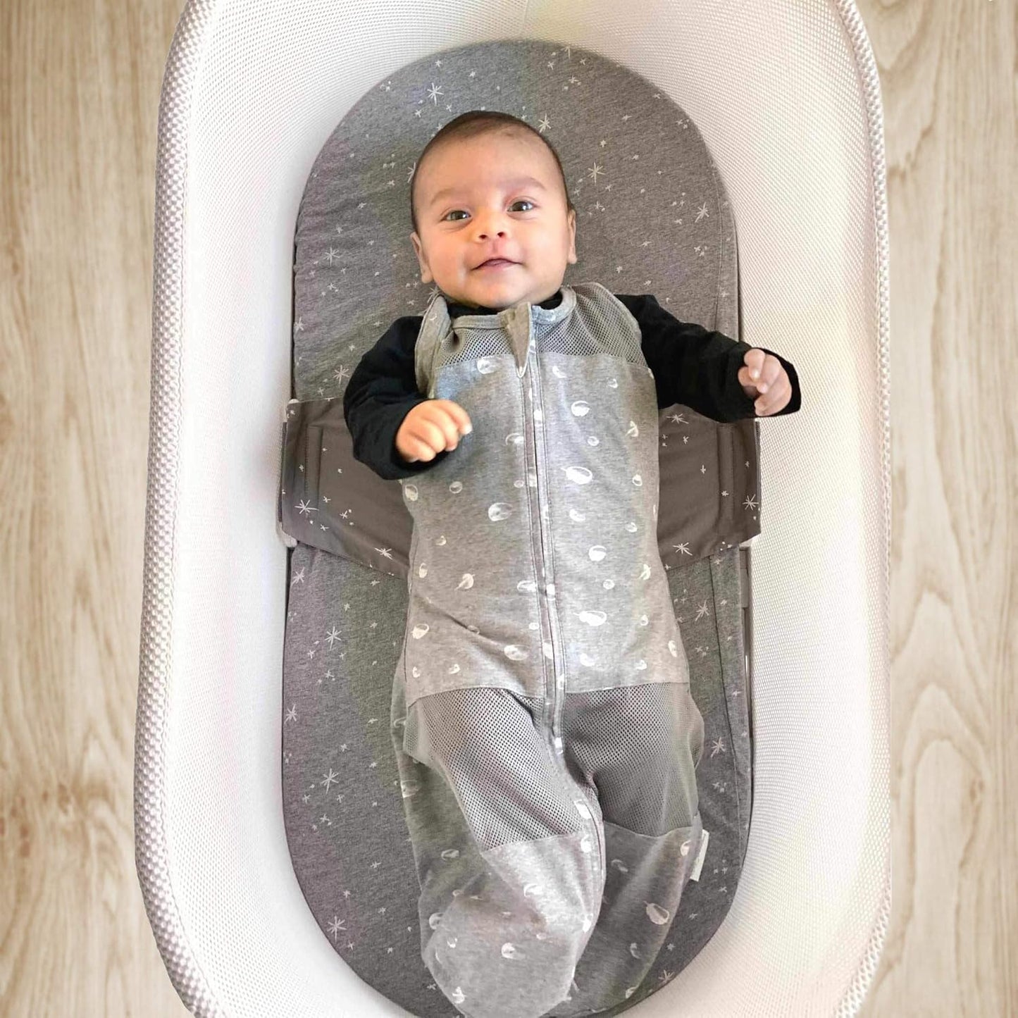 Happiest Baby SNOO Sleep Sack - 100% Organic Cotton Baby Swaddle Blanket - Doctor Designed Promotes Healthy Hip Development - 3-Pack Bundle (Graphite Planets, S, M, L)