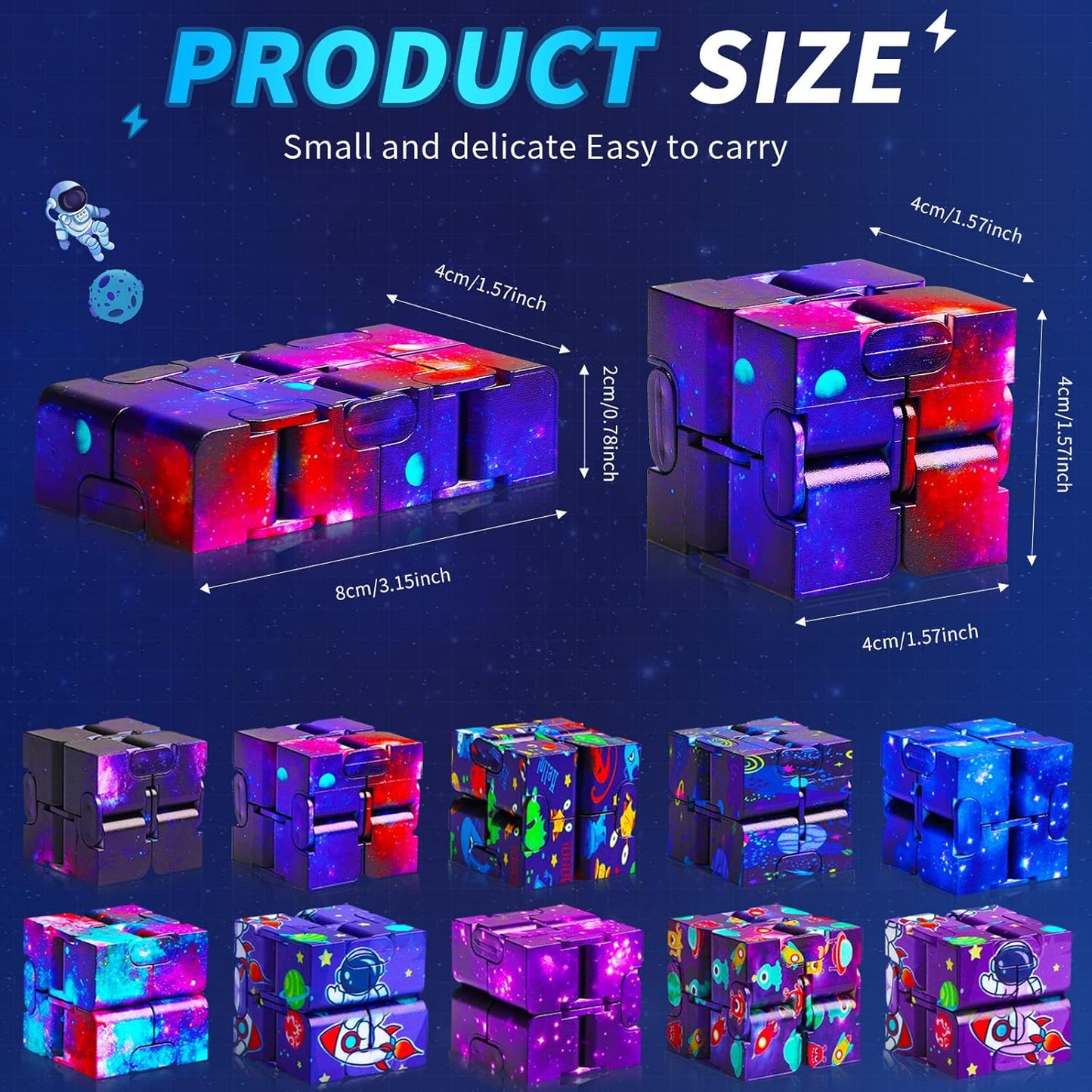 20 Pcs Galaxy Infinity Cube Toy Bulk with Drawstring Bag Mini Blocks Cube Gadget Sensory Toy Stress Anxiety Relief Magic Puzzle Flip Hand Held Fidget Blocks Party Stuffers for Kids Adults ADHD