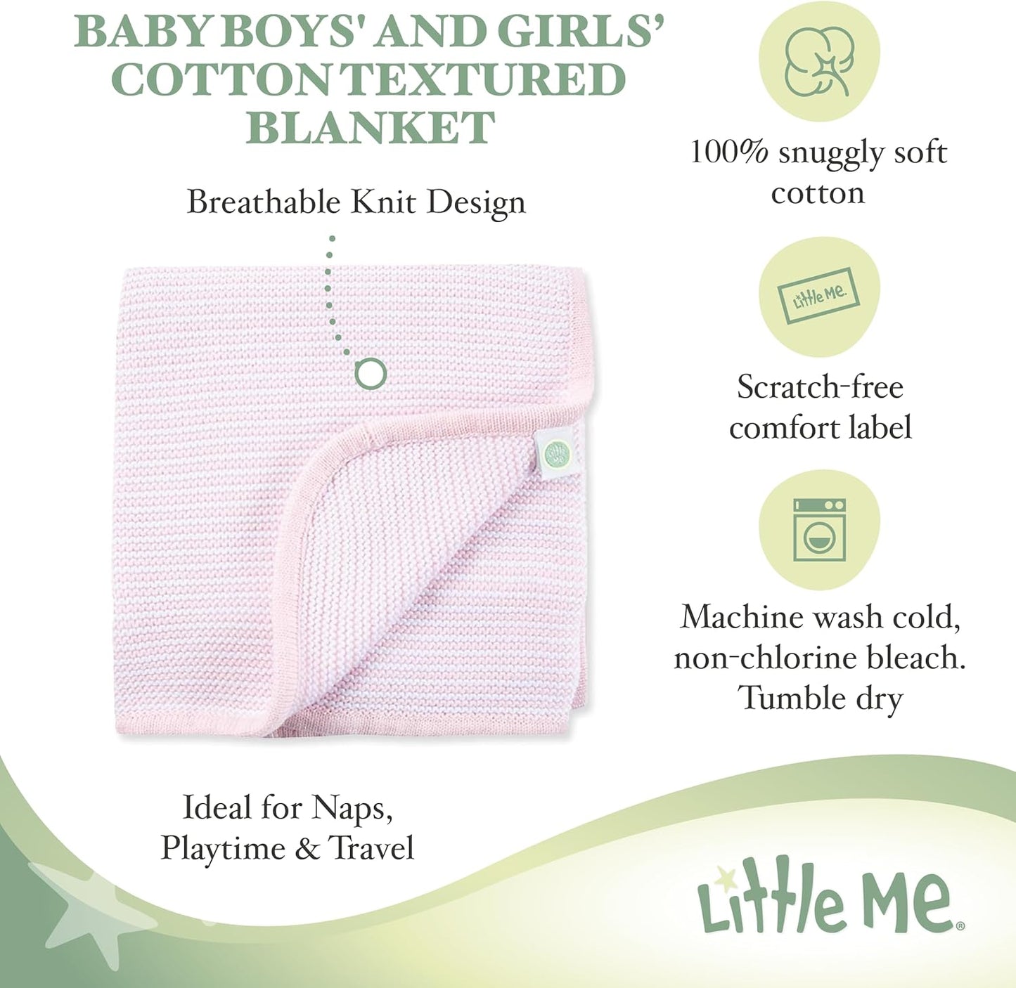 Little Me Knit Baby Blanket – 100% Soft Cotton, Snuggly and Breathable, Perfect as a Swaddle, Stroller Blanket or Nursery Decor for Boys and Girls, Blue Stripe, 30 x 40 Inches