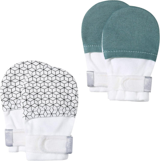 HAPIU Baby No Scratch Mittens Stay On, 100% Cotton Breathable, Adjustable Infant Gloves for Boys Girls, Newborn - 12 M
