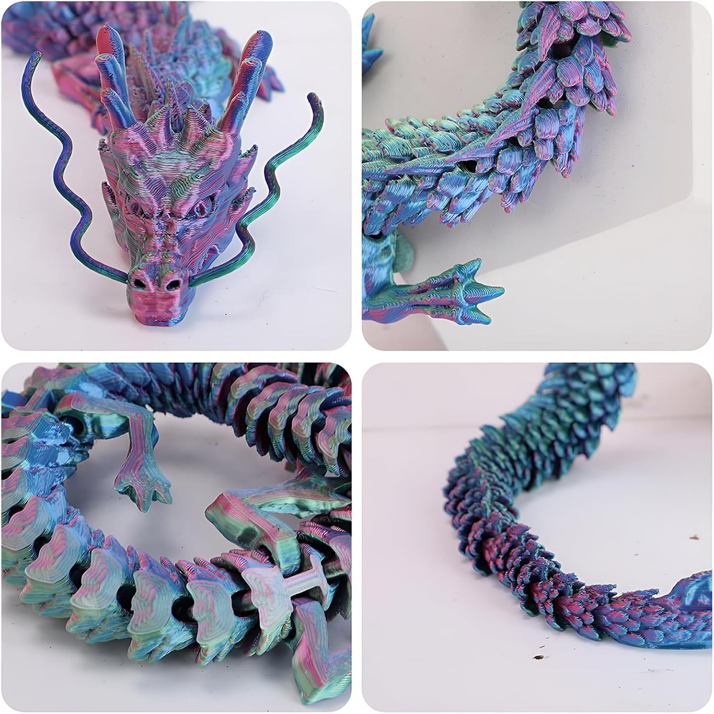 3D Printed Dragon Fidget Toy, 18in Surprise Mystery Dragon, Crystal Dragon Fidget Toy, Articulated Pye Dragon Fish/Display Cabinet/Home/Office Desktop Decor(Purple Gold)