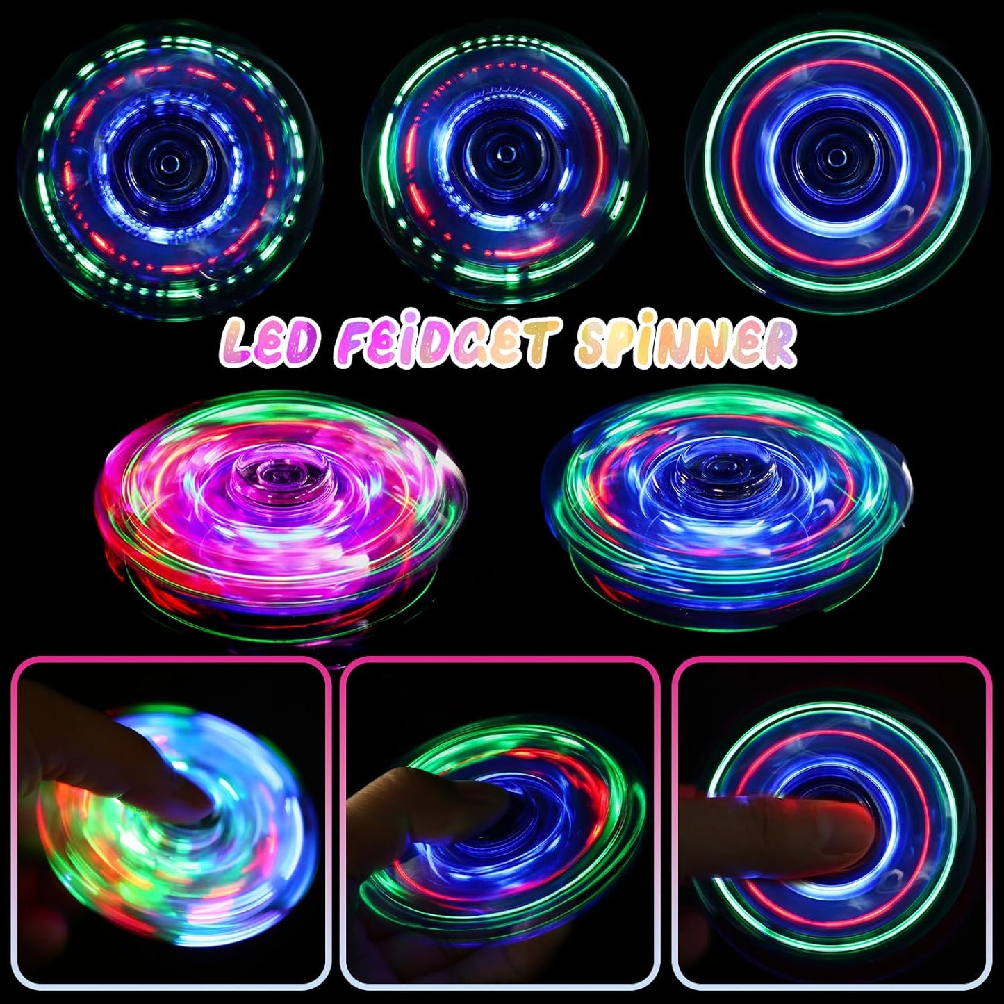 SCIONE 2Pack Fidget Spinners for Kids, LED Light up Sensory Fidget Toys for Kids Adults, Glow in The Dark Toys for Teens Boys Girls Halloween Classroom Prizes, ADHD Stress Anxiety Relief Fidgets