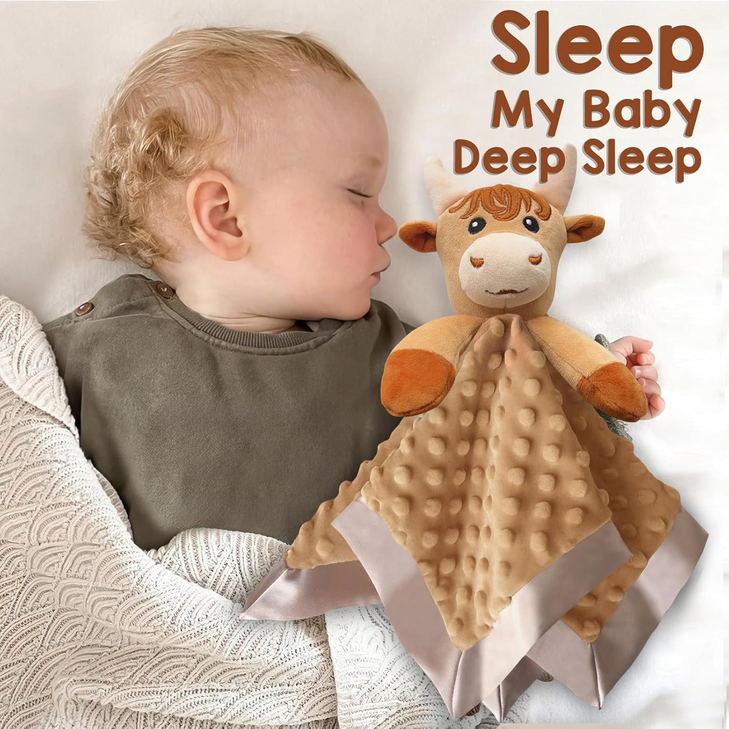 Loveys for Babies, Soft Baby Security Blanket Lovies for Babies, Stuffed Animals Blankie for Newborn Infant with Baby Snuggle Toy, Baby Boys Gifts Highland Cow Security Blanket 16 Inch