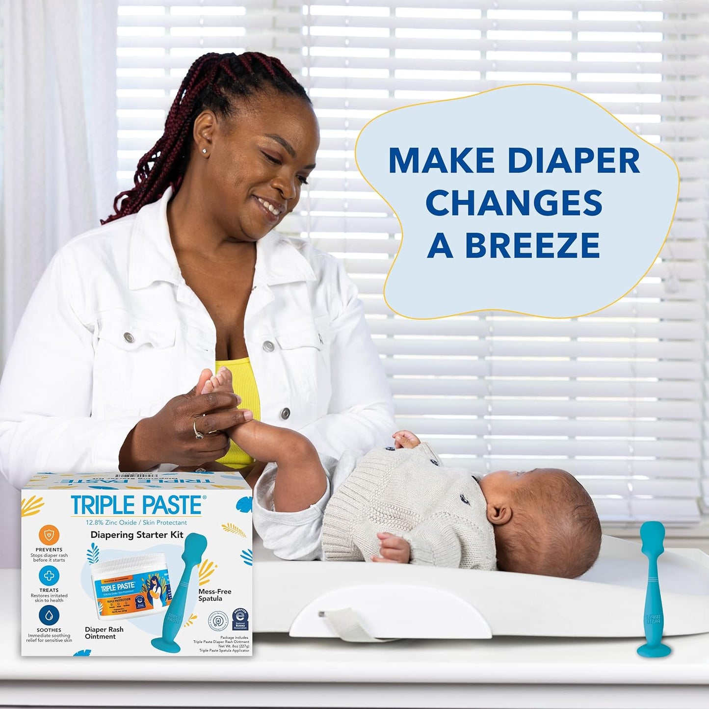 Triple Paste Diaper Rash Cream and Spatula Bundle - 8 oz Zinc Oxide Ointment and Spatula Treatment, Soothe and Prevent Rash with a Pediatrician-Recommended Hypoallergenic Formula