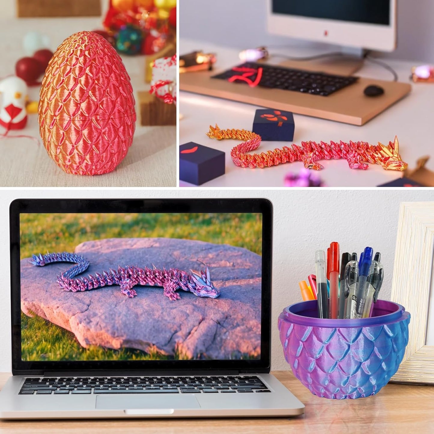 Large Dragon Eggs with Dragon Inside, 3D Printed Surprise Funny Gifts for Kids, Articulated Dragon Fidget Toys for Adults, Executive Desk Toys Office Room Décor (Gold)