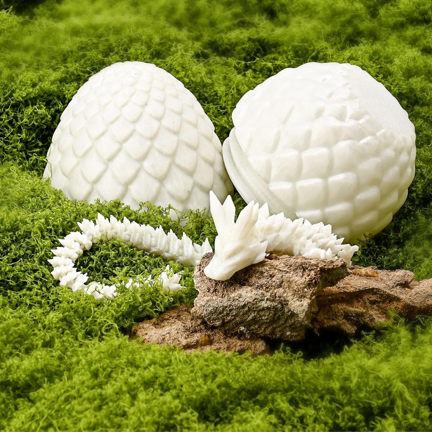 12inch Dragon Egg, Year of The Dragon, 3D Printed Dragon, Executive Desk Toys, Articulated Dragon, Fidget Toys Gifts for Graduates Students Teachers Adults (White)
