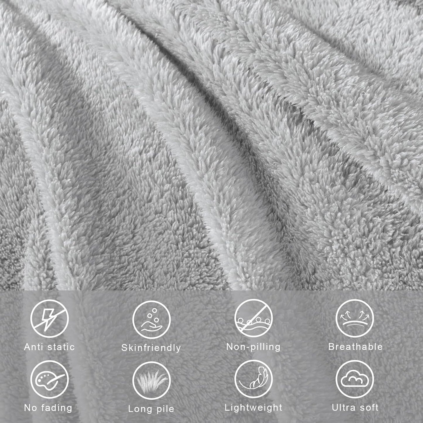 Exclusivo Mezcla Queen Size Flannel Fleece Blanket, Super Soft Velvet Plush Bed Blanket, Fuzzy Cozy and Warm for All Seasons, 90x90 Inches, Light Grey