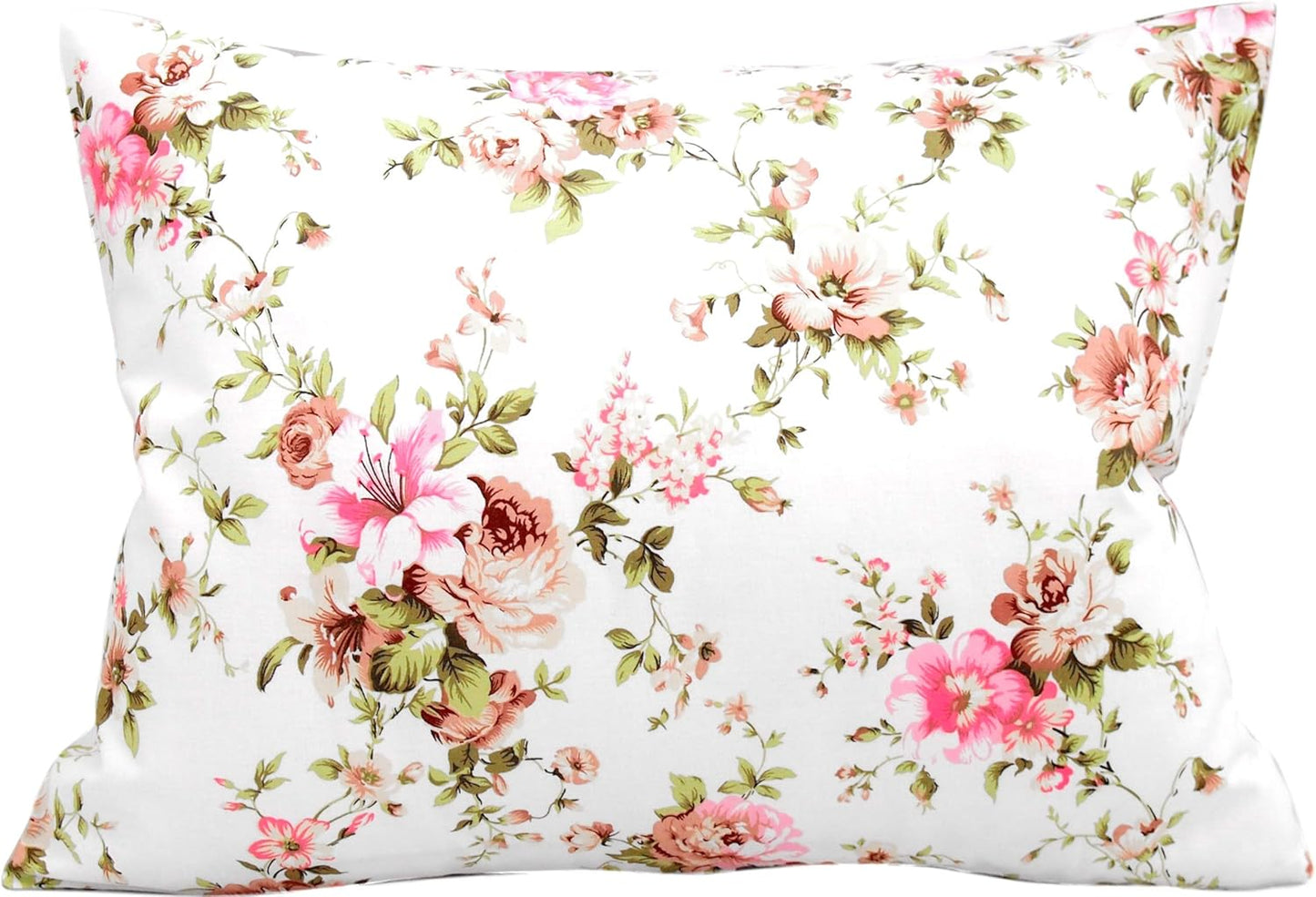 Toddler Pillow Cases 13 x 18 Cotton - Flower Pink Toddler Pillowcase Girl, Rose Girly Pillow Case, Small Travel Pillow Case Flowers - Pink Beige Roses