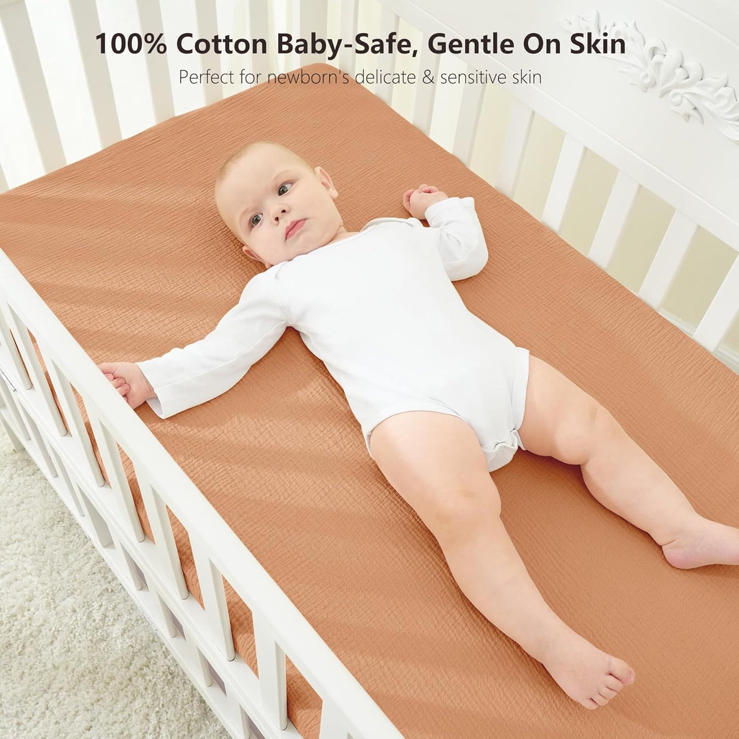 Bearmoss Muslin Mini Crib Sheets for Pack N Play Mattress - 100% Cotton - 38"x24" Soft Breathable Playard Baby Crib Sheets Neutral for Boys Girls - 2 Pack (Brown Moon)