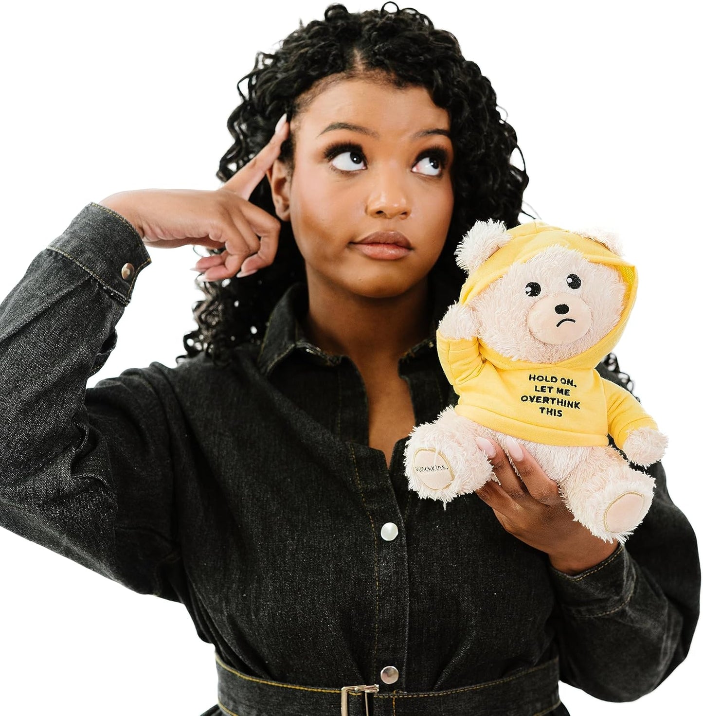 Overthinking Unbearable Plushie, Comical Plush Teddy Bear Collectible, Funny Pun Meme Gag Gift, White Elephant, Stocking Stuffer,Emotional Support, Fun Desk Accessory, Weighted Base for Display
