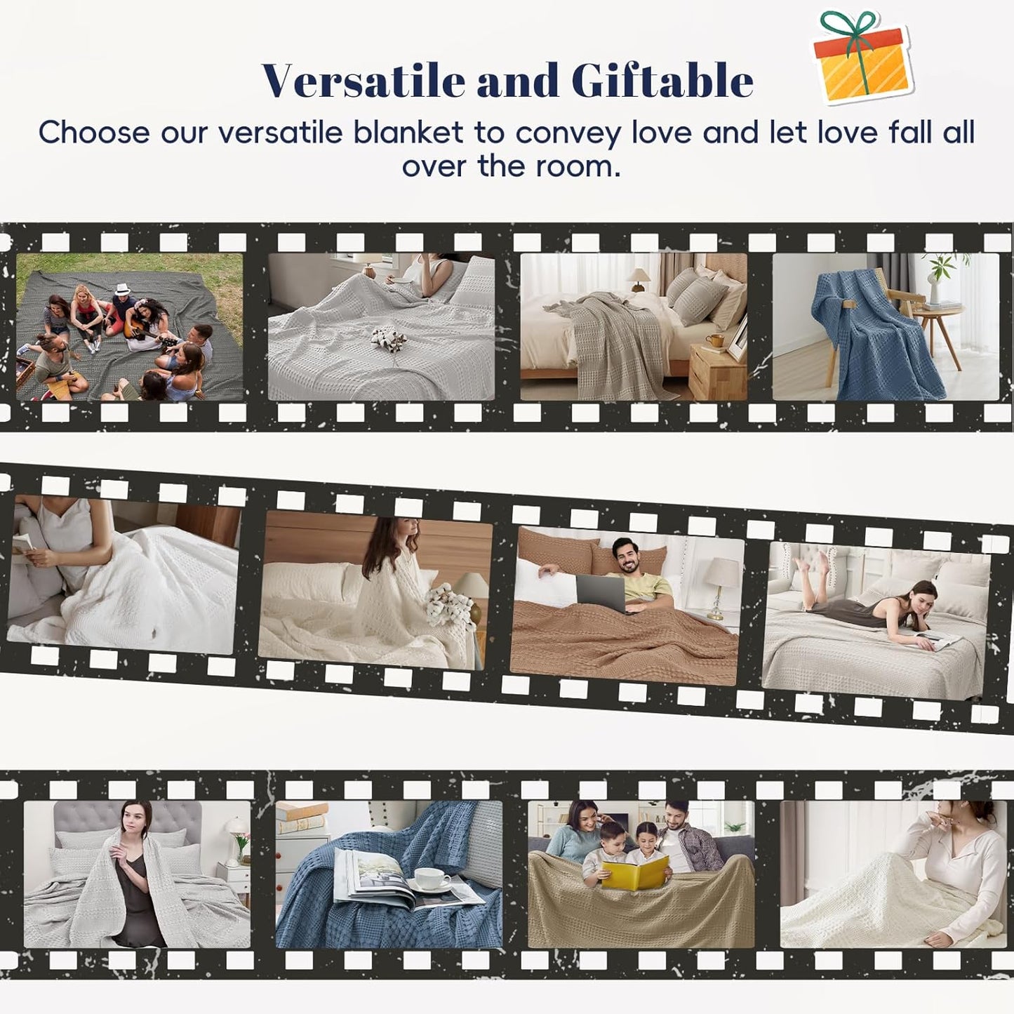 PHF 100% Cotton Waffle Weave Blanket Queen Size, Soft Lightweight Breathable Cozy Summer Blankets for Bed, Luxury Aesthetic Woven Bedding for Home Decor, 90"x90", Simply Taupe
