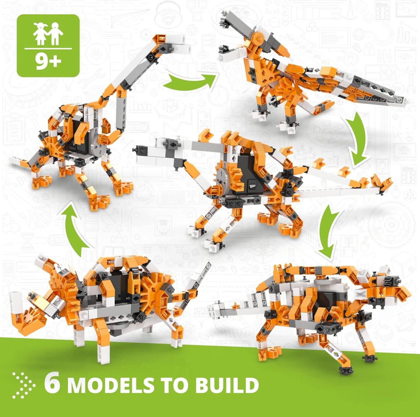 Engino- STEM Toys, Learning About Dinosaurs, Educational Toys for Kids 9+, STEM Projects for Kids, Gifts for Boys & Girls (5 Motorized Models)