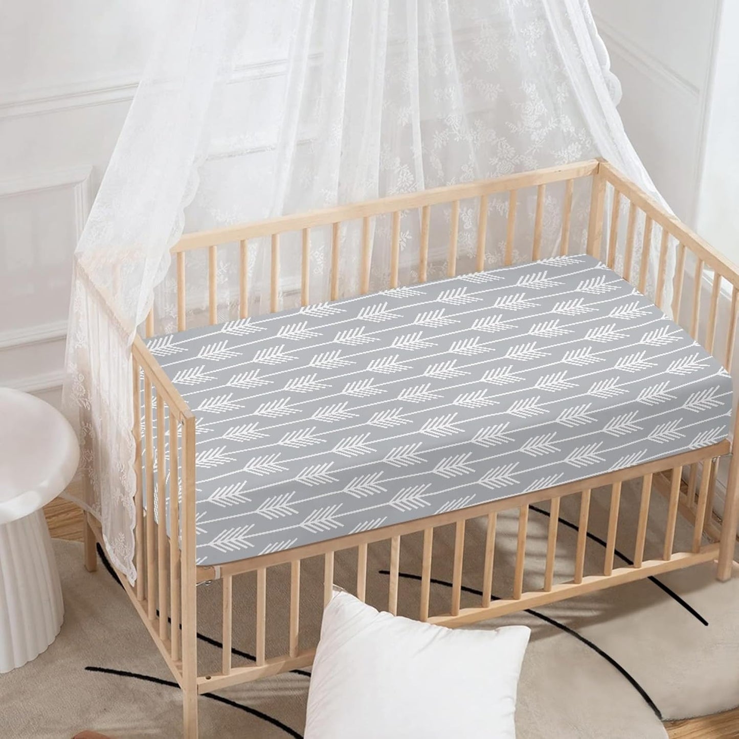 White Arrow Fitted Crib Sheet Grey Baby Crib Sheet Fit Standard Crib and Toddler Mattress,Crib Mattress Sheets for Boys Girls 28"x52"