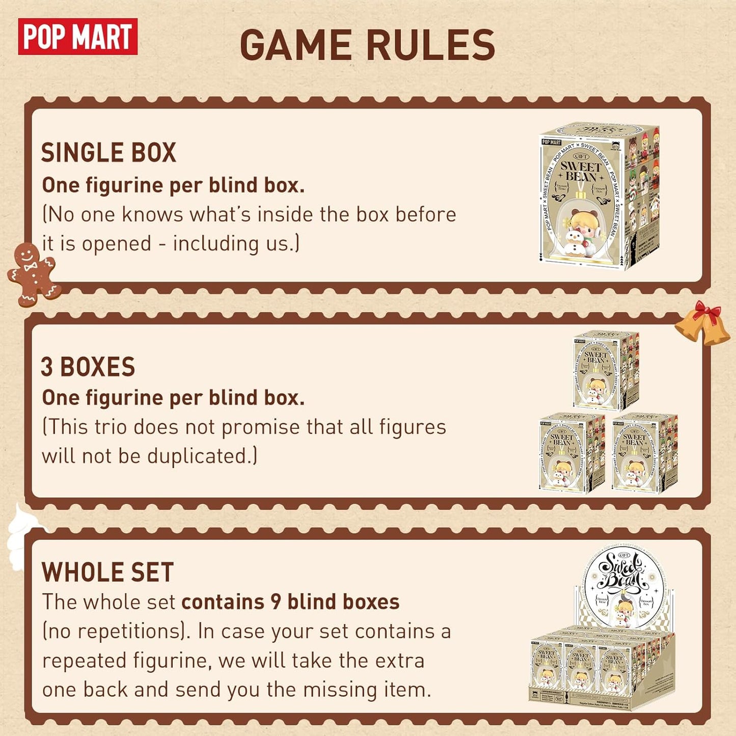 POP MART Sweet Bean Frozen Time Dessert Blind Box Figures, Random Design Mystery Toys for Modern Home Decor, Collectible Toy Set for Desk Accessories, 3PC
