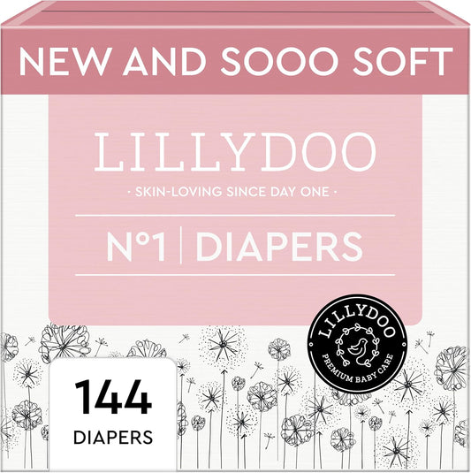 Baby Diapers - Size 1 (4-11 lbs), Monthly Supply (144 Count), Leak Protection, Skin-Friendly, Ultrasoft, Perfume- & Chlorine-Free, Hypoallergenic, Dermatologist Tested, Oeko-TEX®