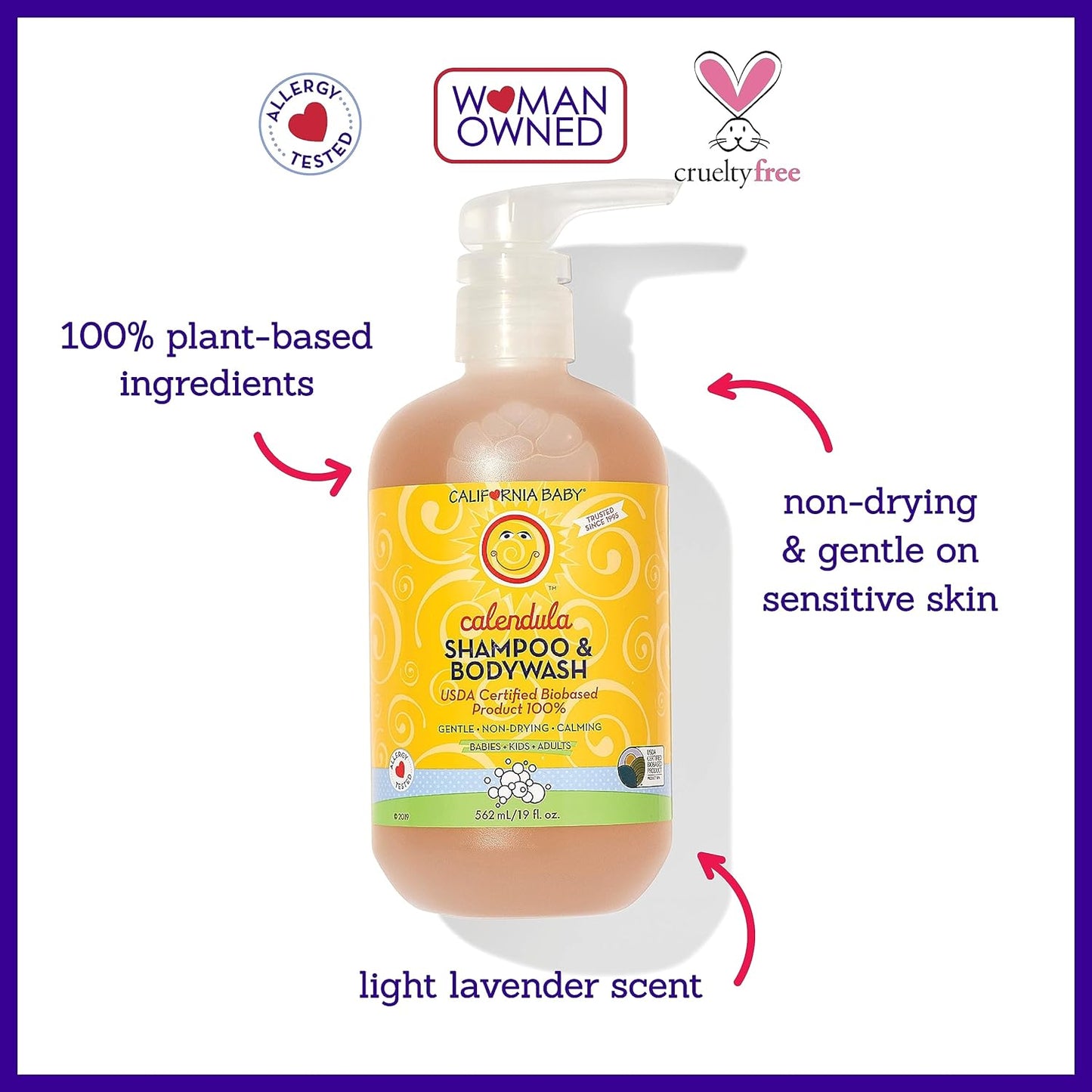 California Baby Calendula Baby Shampoo and Conditioner Set | 100% Plant-Based | 19oz Soothing Lavender Body Wash + 8.5oz Lavender Conditioner |