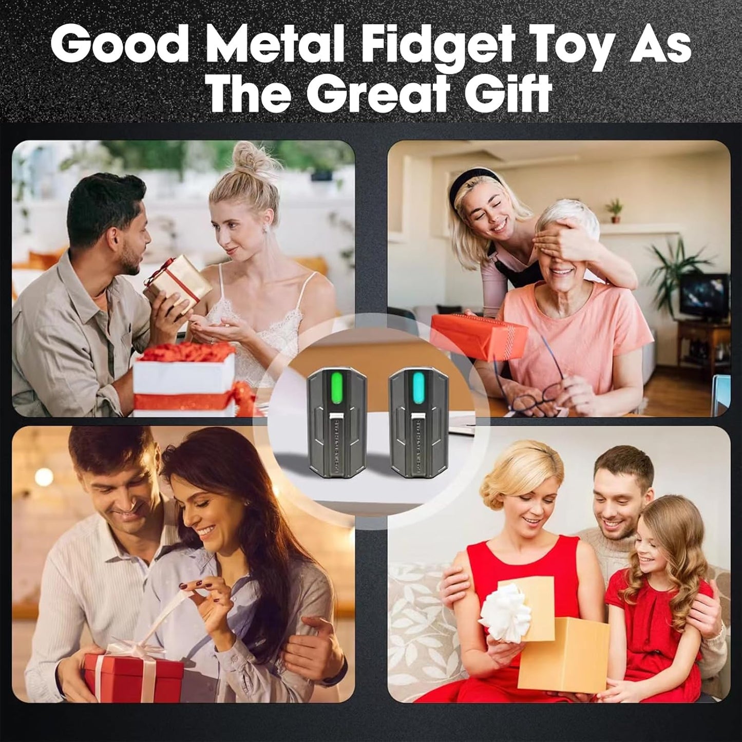 Fidget Slider Mecha Push Card Glow in The Dark Metal Magnetic Haptic Fidget Toys Adults, 3 Layer Push Card for Stress Relief (Blue Light)
