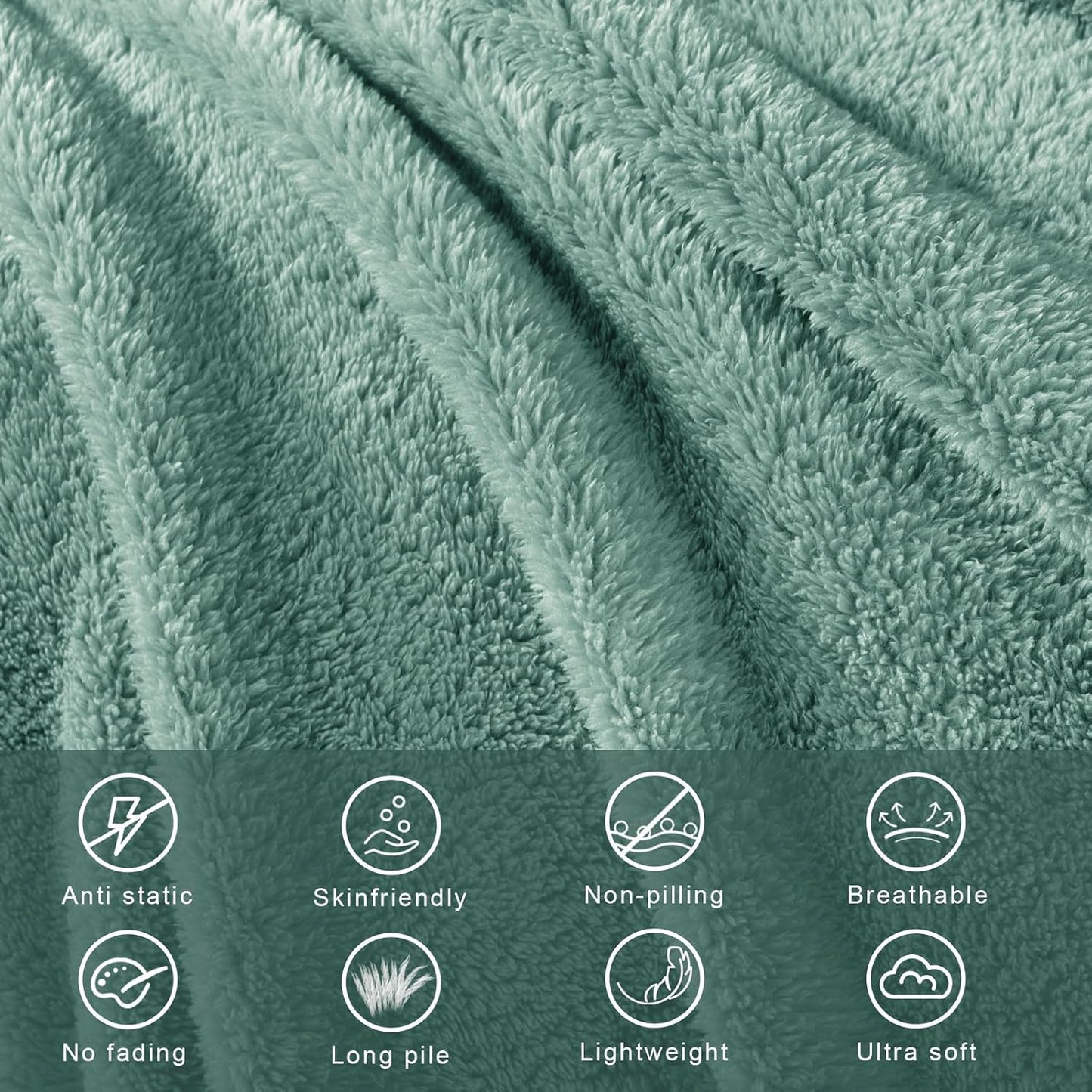 Exclusivo Mezcla Soft Fleece Throw Blanket for Couch, Super Soft Velvet Plush Bed Blanket, Fuzzy Cozy and Warm for All Seasons, 50x60 Inches, Celadon