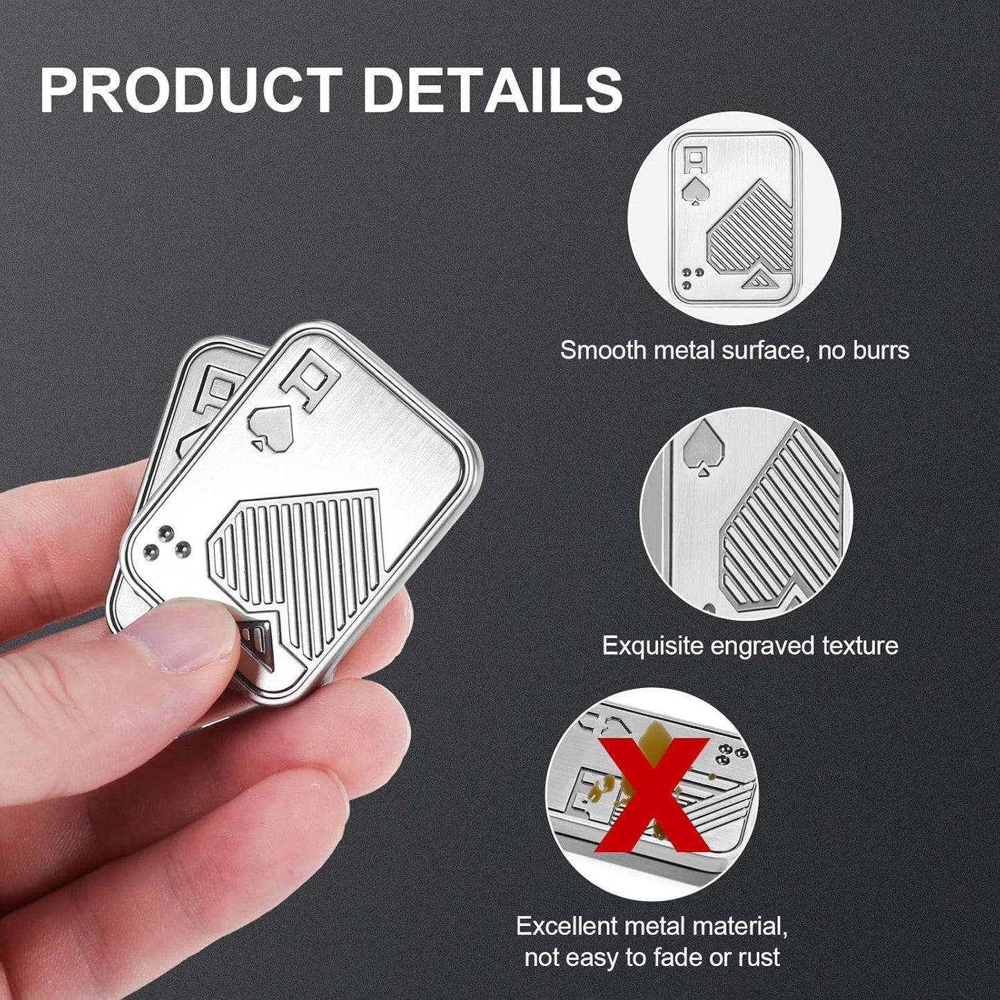 2 Pcs Metal Poker Fidget Slider,Magnetic EDC Fidget Toys,Stress Relief Poker Push Card,Cool Metal Fidget Toy Manually Rotate Toys,Office Tabletop Decompression Toys for Adults Teens Men