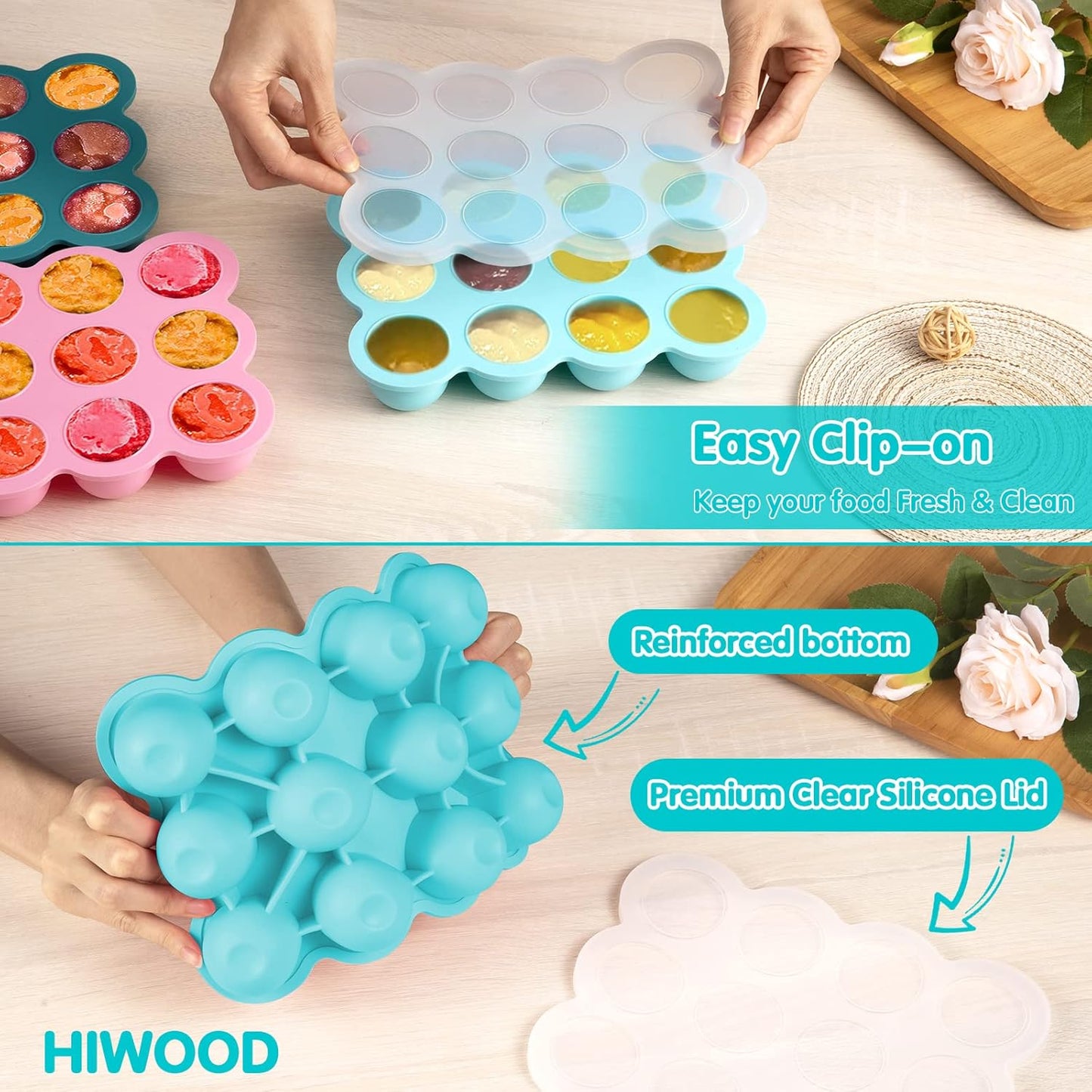 Baby Food Storage Container - 12 x 1.5OZ Freezer Tray With Cover, Food Grade Silicone Container for Homemade Baby Food, Vegetables