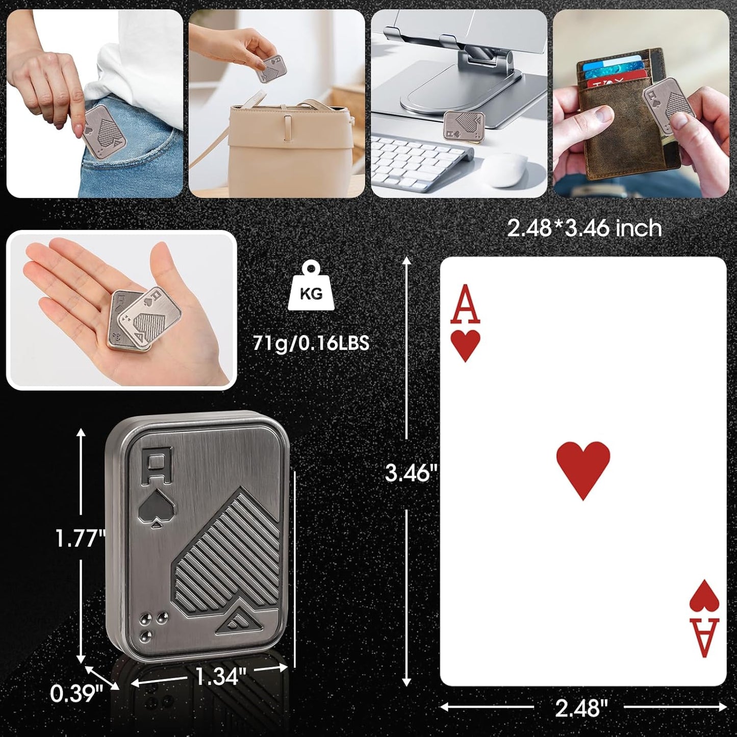 Fidget Slider 3 Pack, Magnetic Metal Freestyle Fidget Toys Haptic Coin Poker Card, EDC Fidget Toy for Adults,Relieve Stress Anxiety ADHD