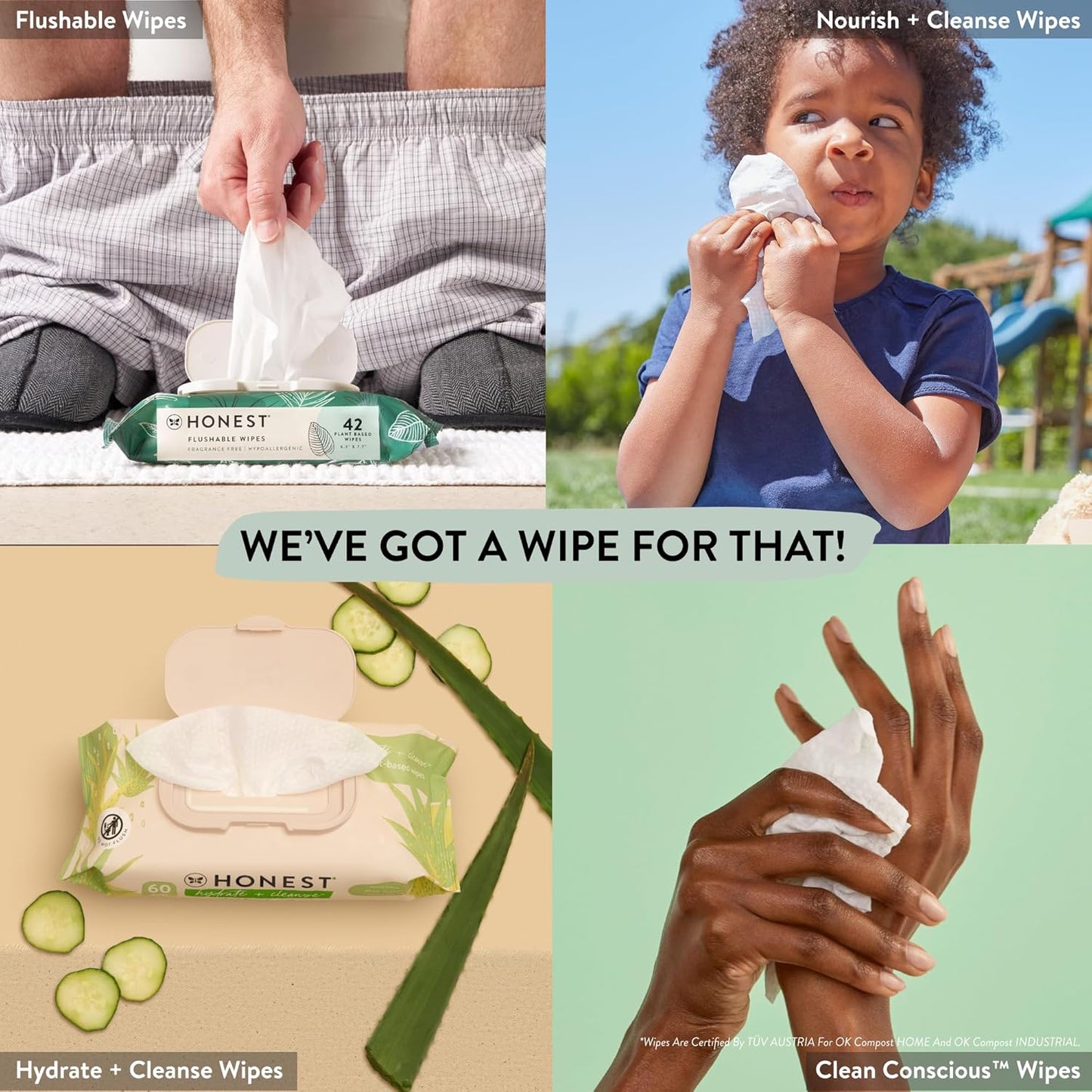 The Honest Company Clean Conscious Multi-Use Wipes | Hypoallergenic + Unscented for Sensitive Skin | Over 99% Water, Compostable, Plant Based, Baby Wipes | Rose Blossom, 576 Count