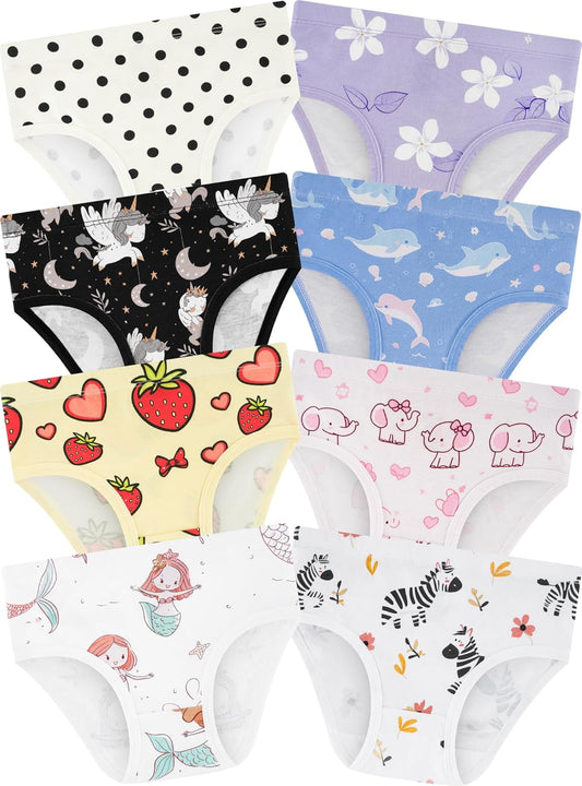 Girls' Underwear,Soft Cotton Tagless Panties for Toddlers' & Little Kids Comfort,Breathable Briefs,8-Pack