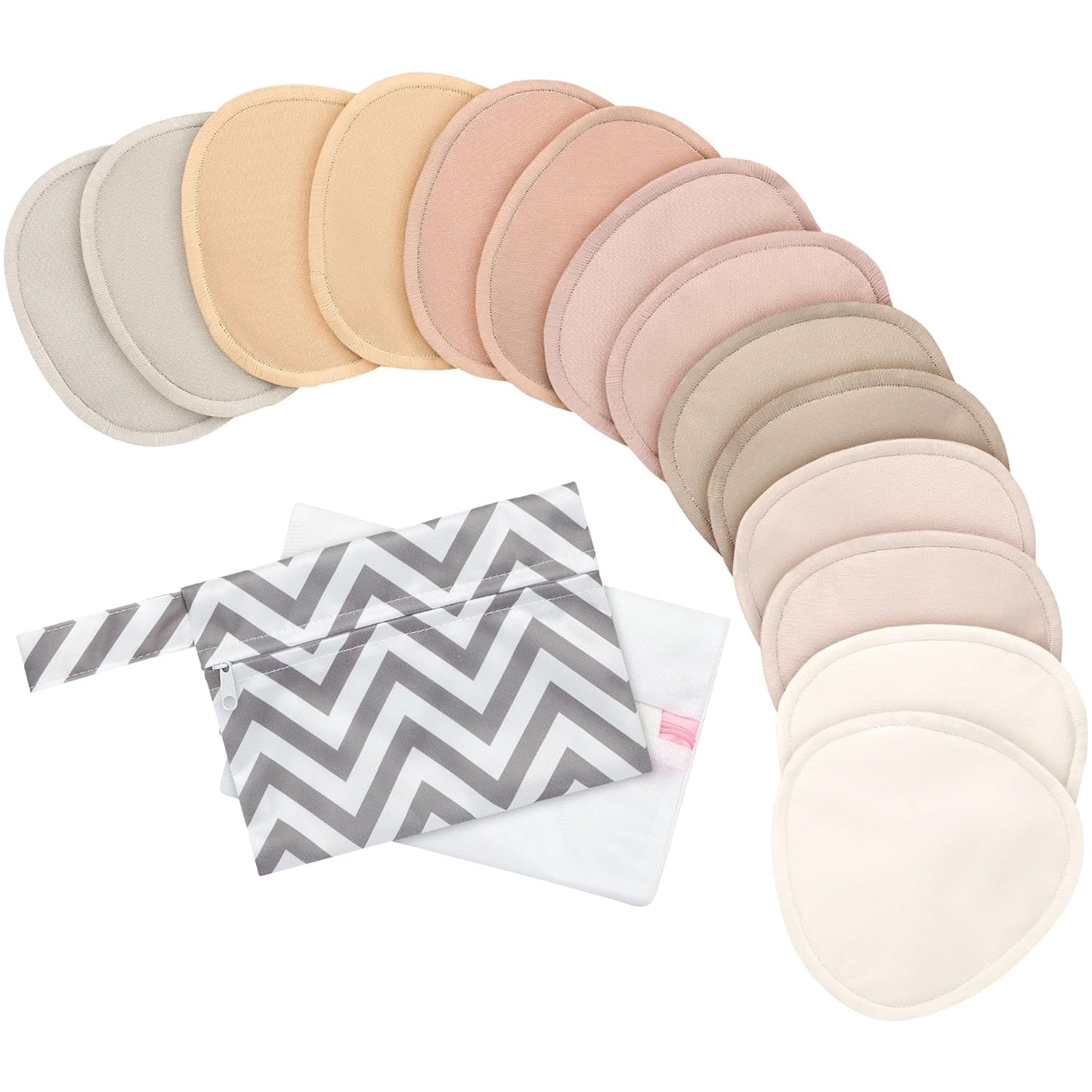 14-Pack Organic Nursing Pads - Washable Breast Pads for Breastfeeding, Nursing Bra Nipple Pads for Breastfeeding, Pumping Bra Reusable Breast Pads, Maternity Breastfeeding Bra Pads (Neutrals, M 3.9")