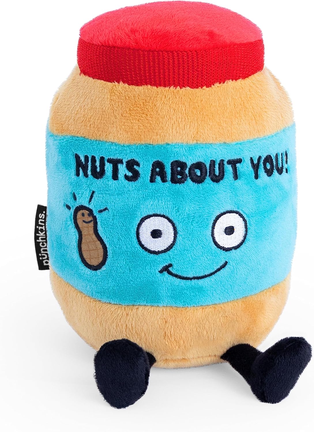 Peanut Butter Jar Foodie Plushie, Funny Pun Meme Gag Gift, White Elephant, Stocking Stuffer Present, Great for Emotional Support, Fun Desk Accessory, Weighted Base for Display