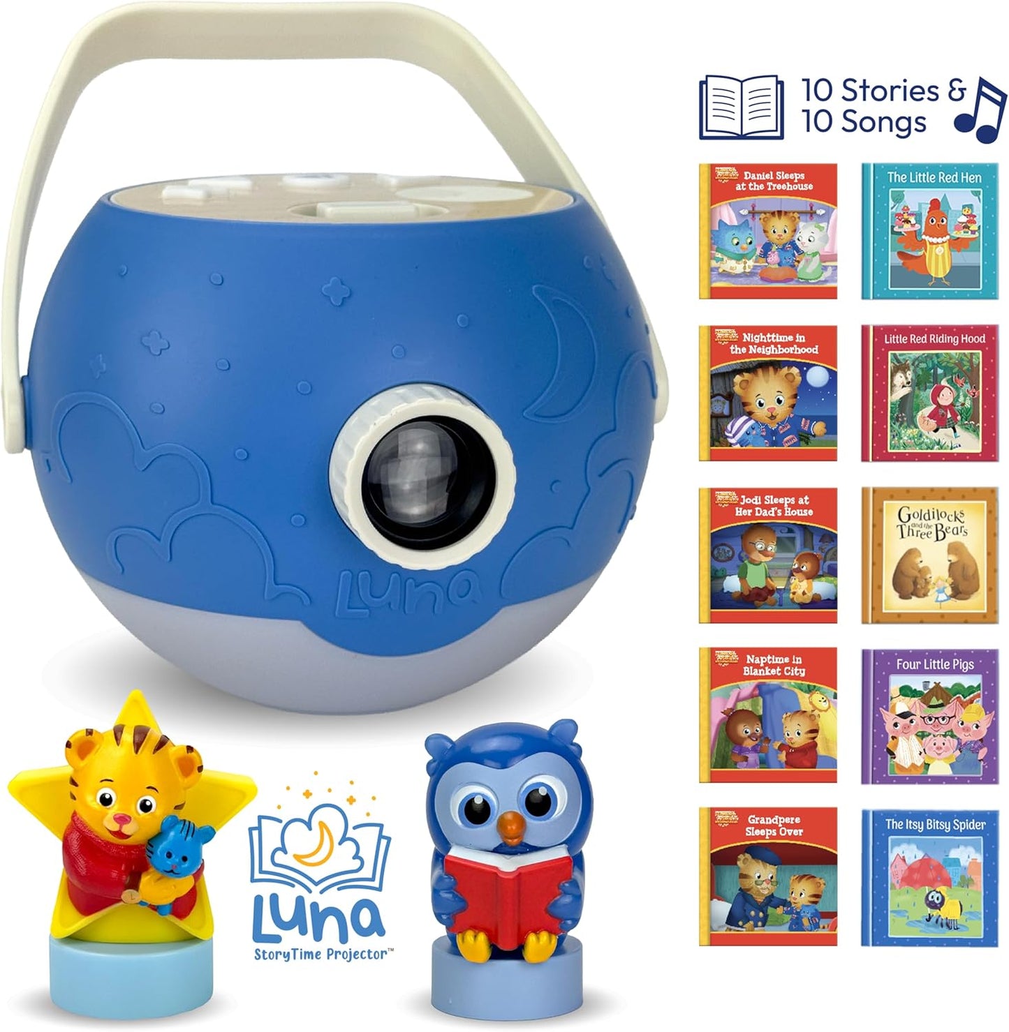 Kids Book Projector – 5 Daniel Tiger & 5 Classic Read-Aloud Stories, 10 Songs & Night Light & Soothing Dream Music | Children Ages 3+ Storytime Projector for Kids & Toddler | Toys, Owl & Daniel Tiger