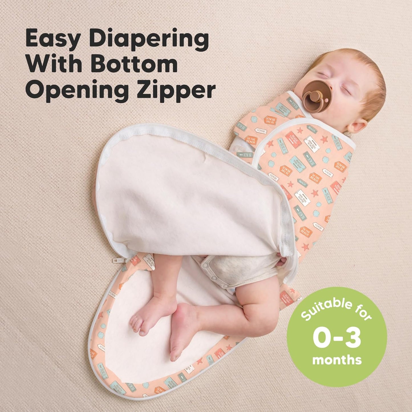 Baby Swaddle Sleep Sacks with Zipper - 3-Pack Swaddles for Newborns 0-3 Months, Infant, Baby Girls, Boys, Soft & Durable Newborn Sleep Sack, Easy Diaper Change Swaddling Blanket (Beach Day)