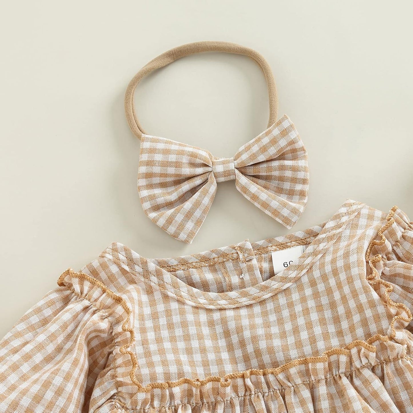 Douhoow Infant Baby Girl Plaid Romper Baby Sweatshirt Romper Ruffle Festival Clothes Fall Winter Outfits with Headband