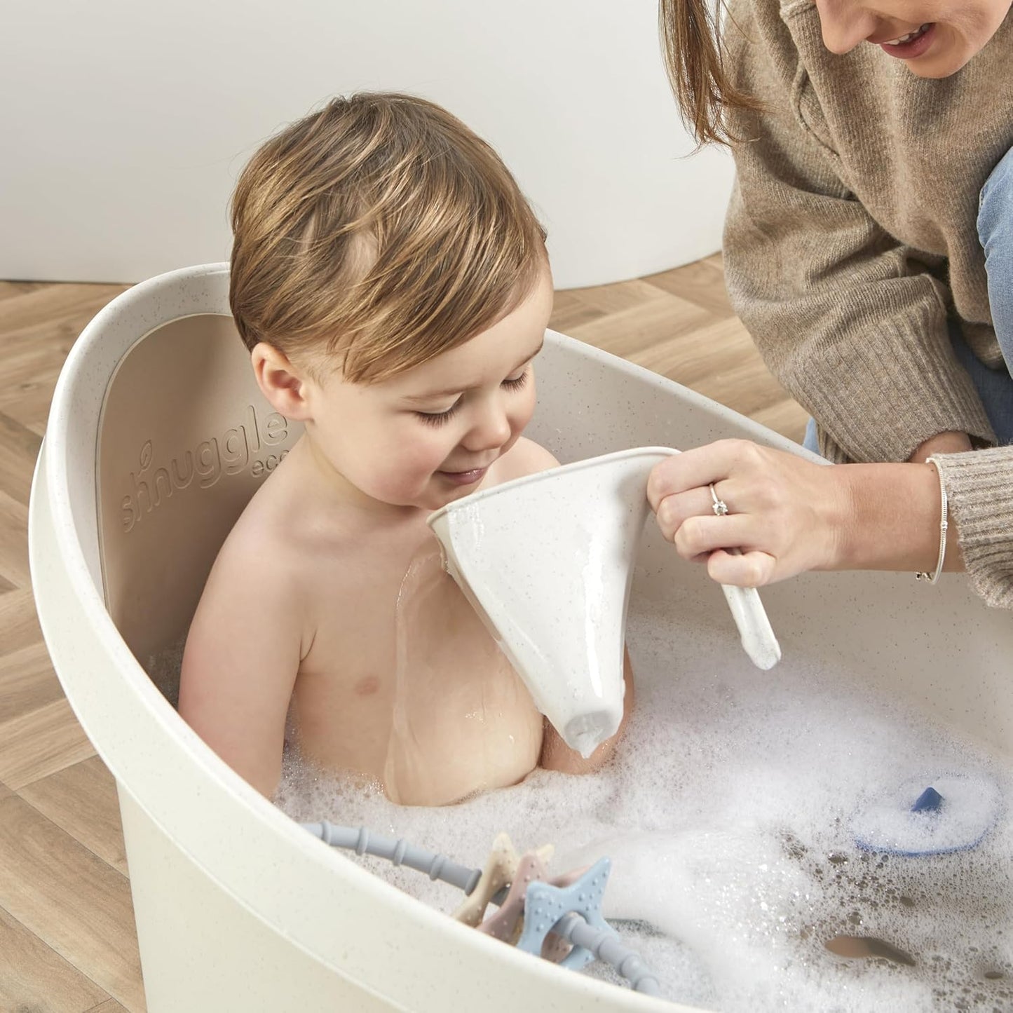 ECO Toddler Bath Tub | Larger Bath Seat for Bigger Kids at Bathtime | Includes Warm and Soft Foam backrest | Grippy Anti-Slip Surface | Recycled Material with Bath Plug | Cookies & Cream