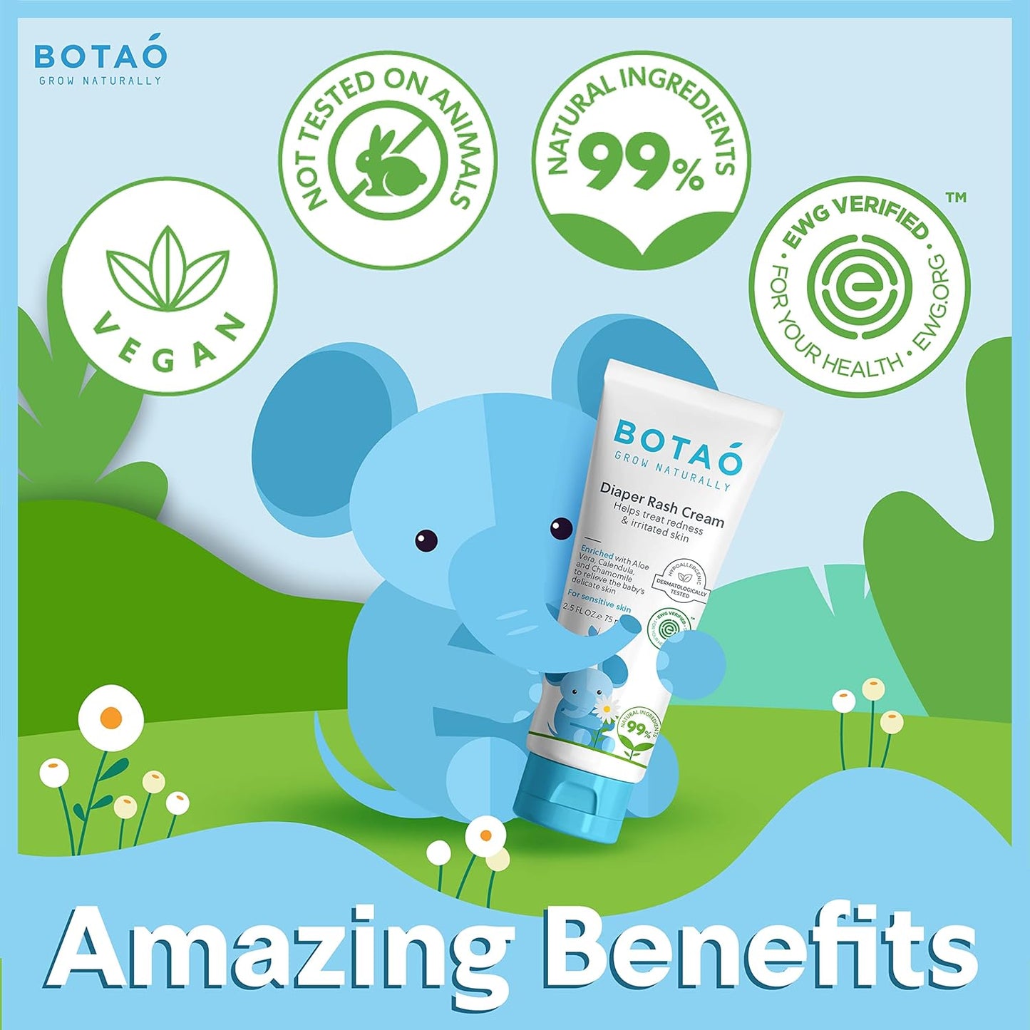 Baby's Natural Diaper Cream | Organic Diaper Cream EWG Verified | Naturally Soothes Baby Rashes | Baby zinc Ointment Natural | For Sensitive Skin with Aloe Vera & Calendula, 2.5Oz (3 Pack)